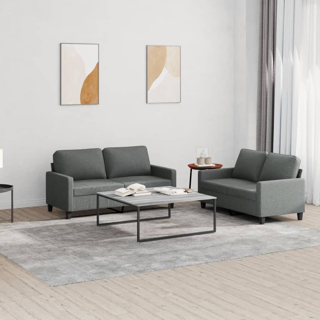 vidaXL Sofa 2-tlg. Sofagarnitur mit Kissen Dunkelgrau Stoff