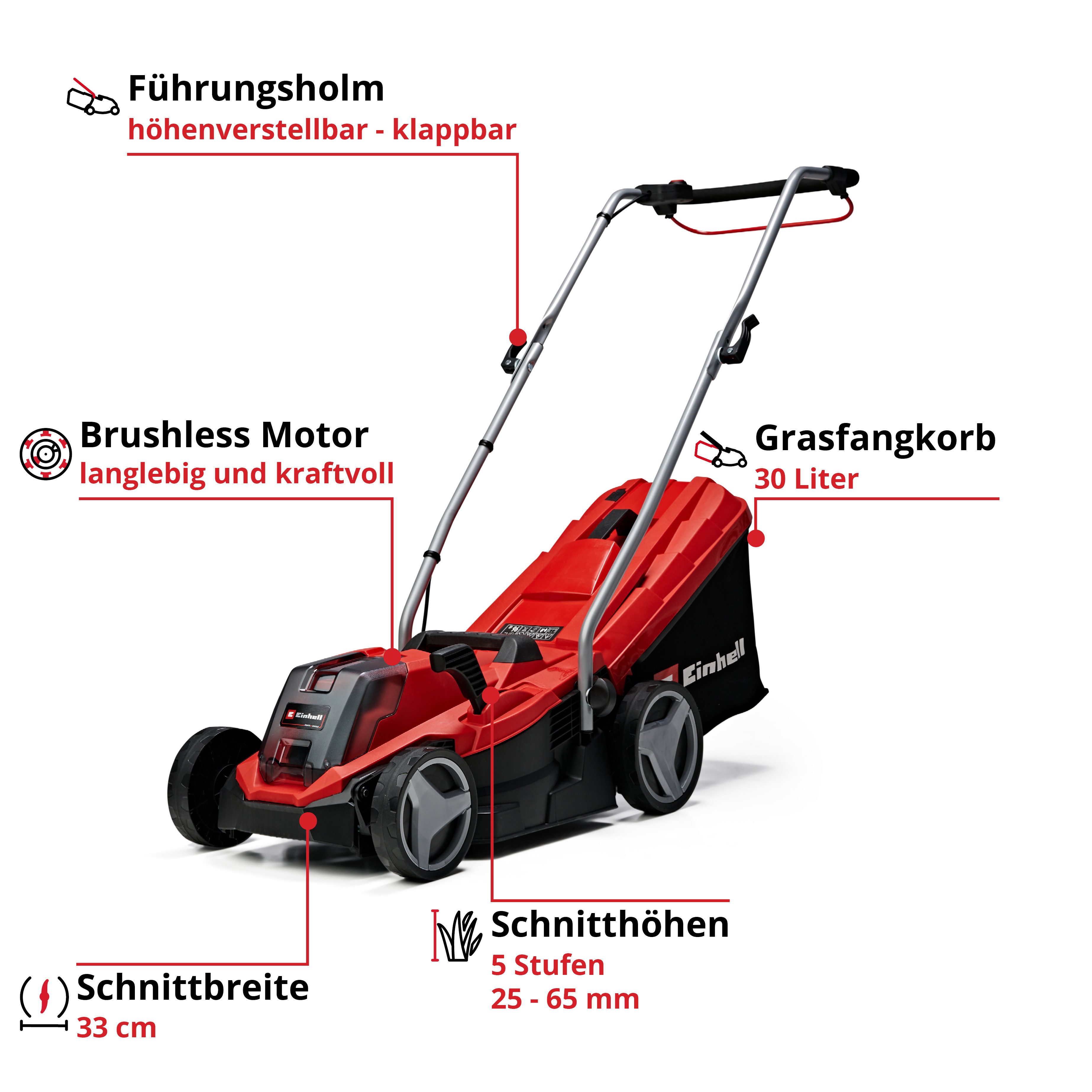 Einhell Akkurasenmäher GE-CM 18/33 Li-Solo, 33 cm Schnittbreite, ohne Akku und Ladegerät – Bild 3 von 5