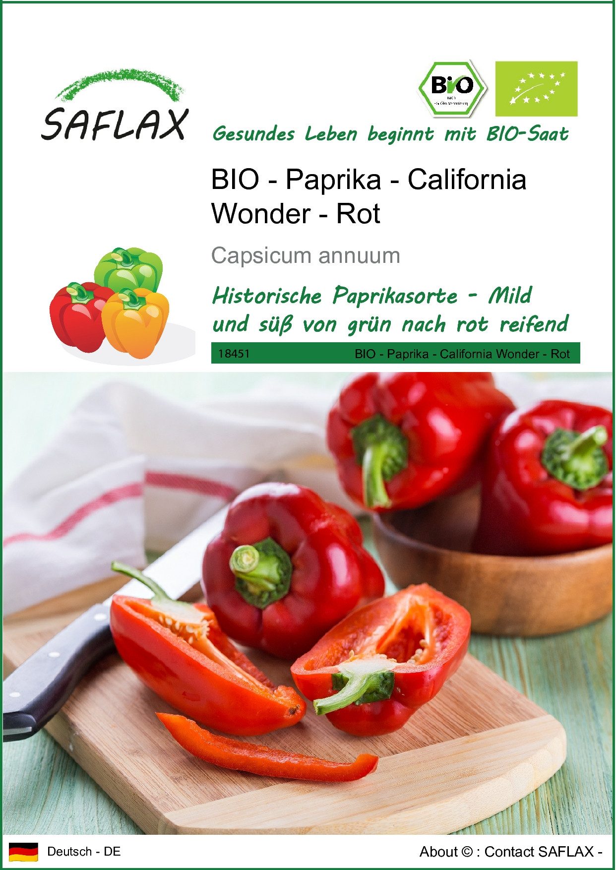 SAFLAX Gemüsesamen SAFLAX - Samen - BIO - Paprika - California Wonder - Rot