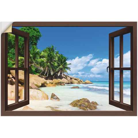 Artland Wandfolie Küste mit Palmen, braunes Fenster, Karibikbilder (1 St), selbstklebend