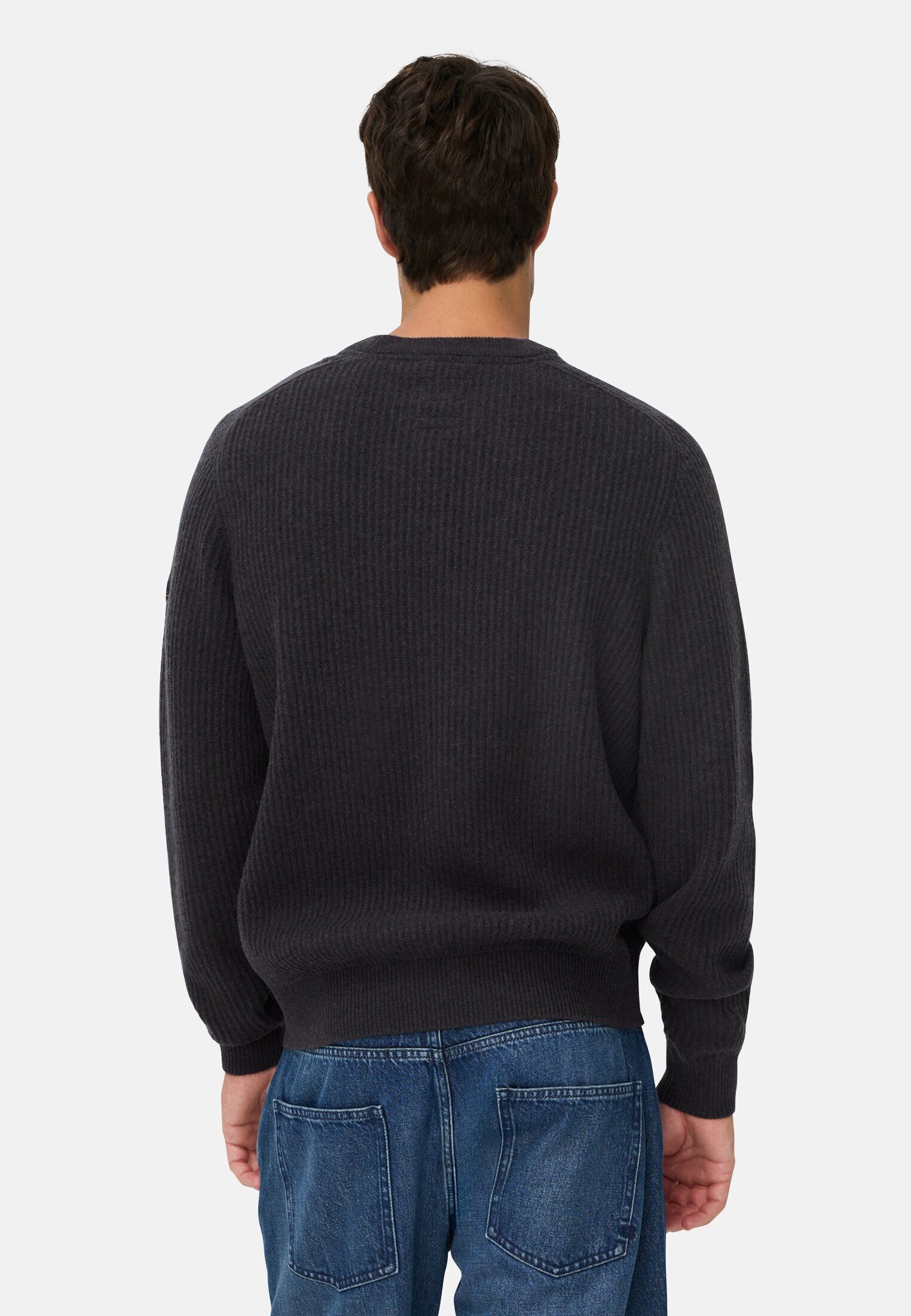 camel active Strickpullover aus reiner Lammwolle Langarm Kapuze Markenlabel günstig online kaufen