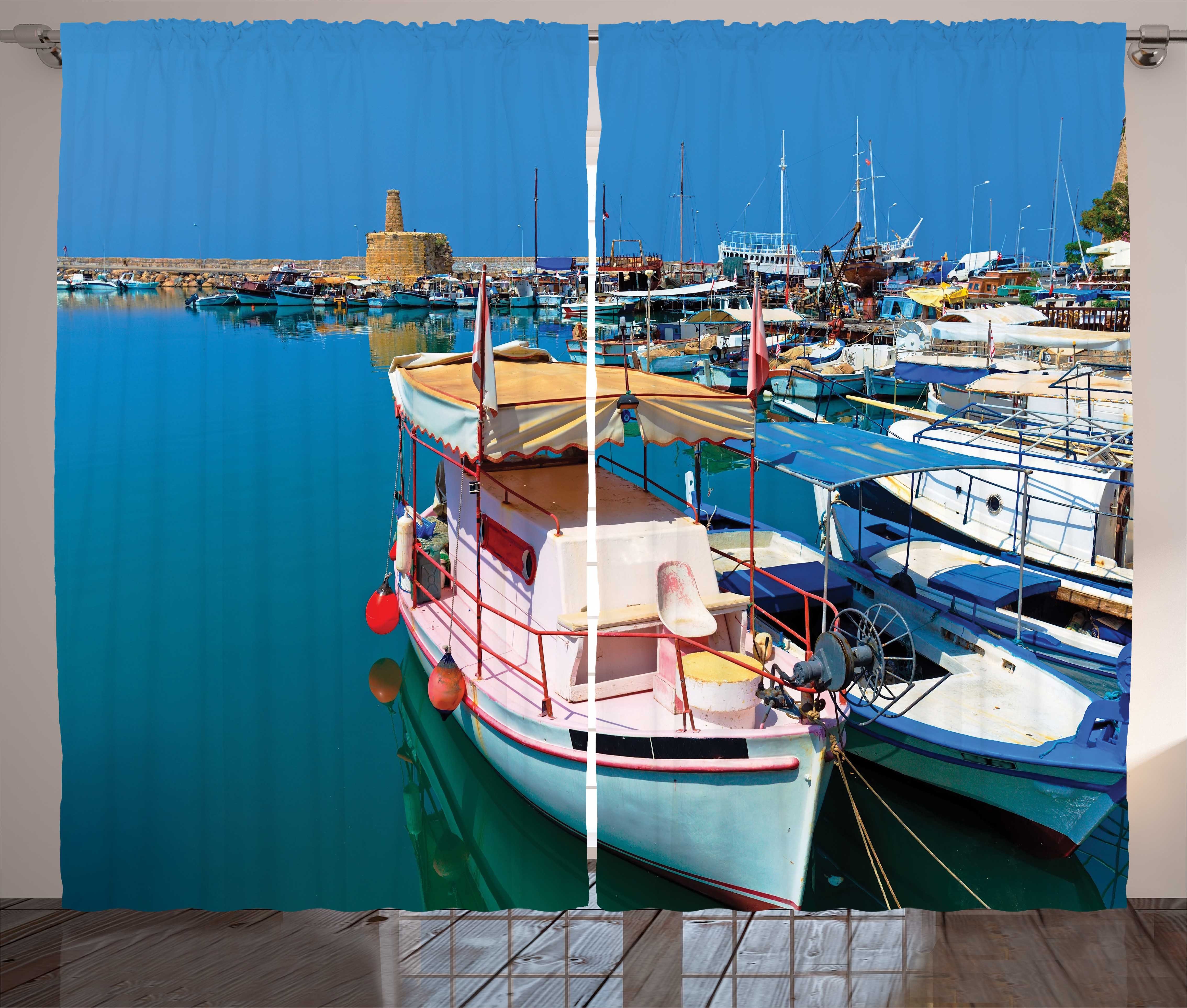 Kräuselband Castle Zypern Kyrenia Abakuhaus, Boote mit Schlaufen Schlafzimmer Gardine Haken, Vorhang und und