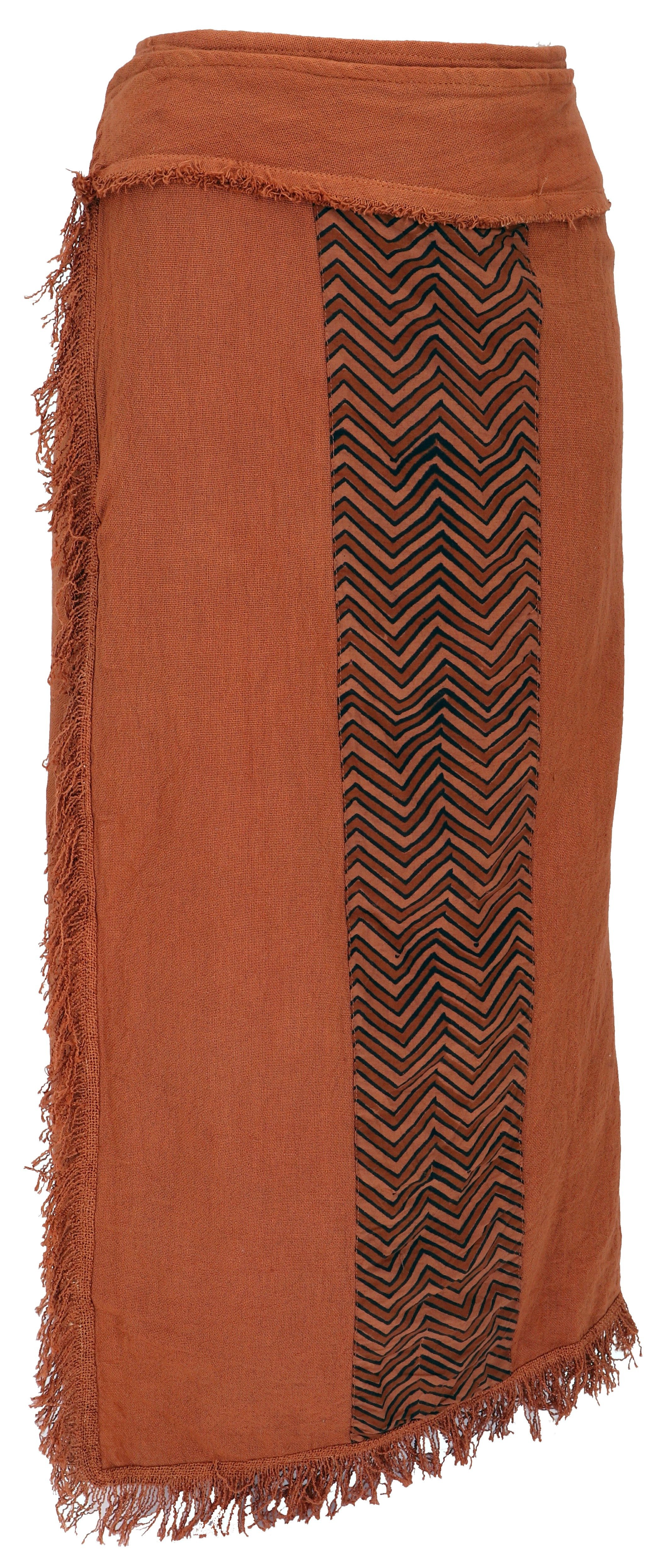 Guru-Shop Minirock Boho Wickelrock mit Tribaldruck und Fransen -.. alternat günstig online kaufen