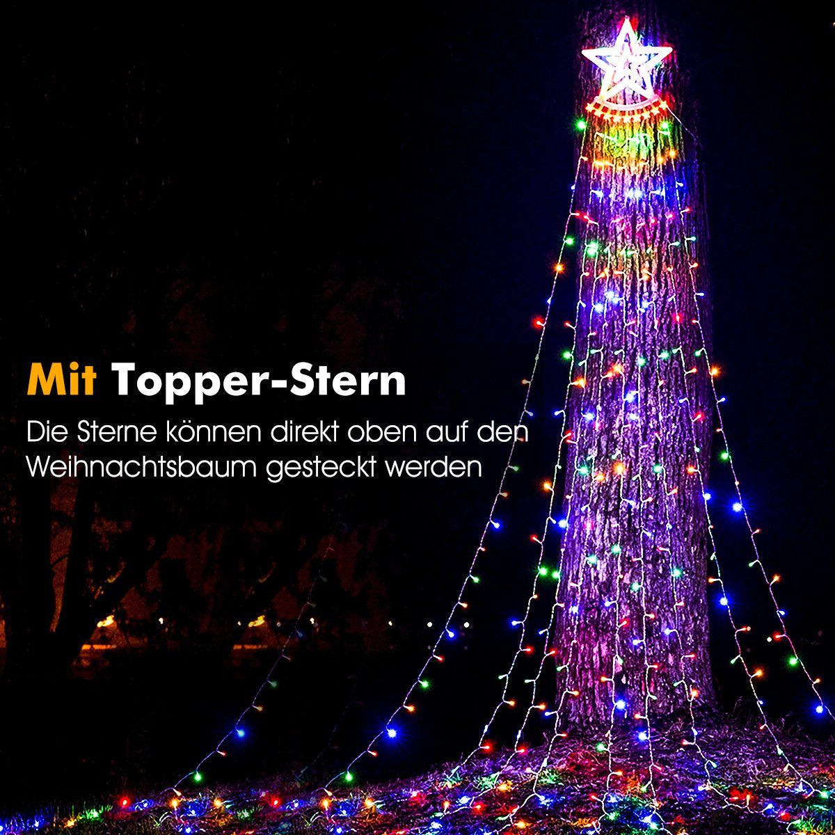 ein Stern, Wasserfall Fee LED-Lichterkette LETGOSPT Weihnachts Lichterkette Modi,230V, großer bunt 350 Dekoration Lichter mit Wasserfall LEDs IP44 8