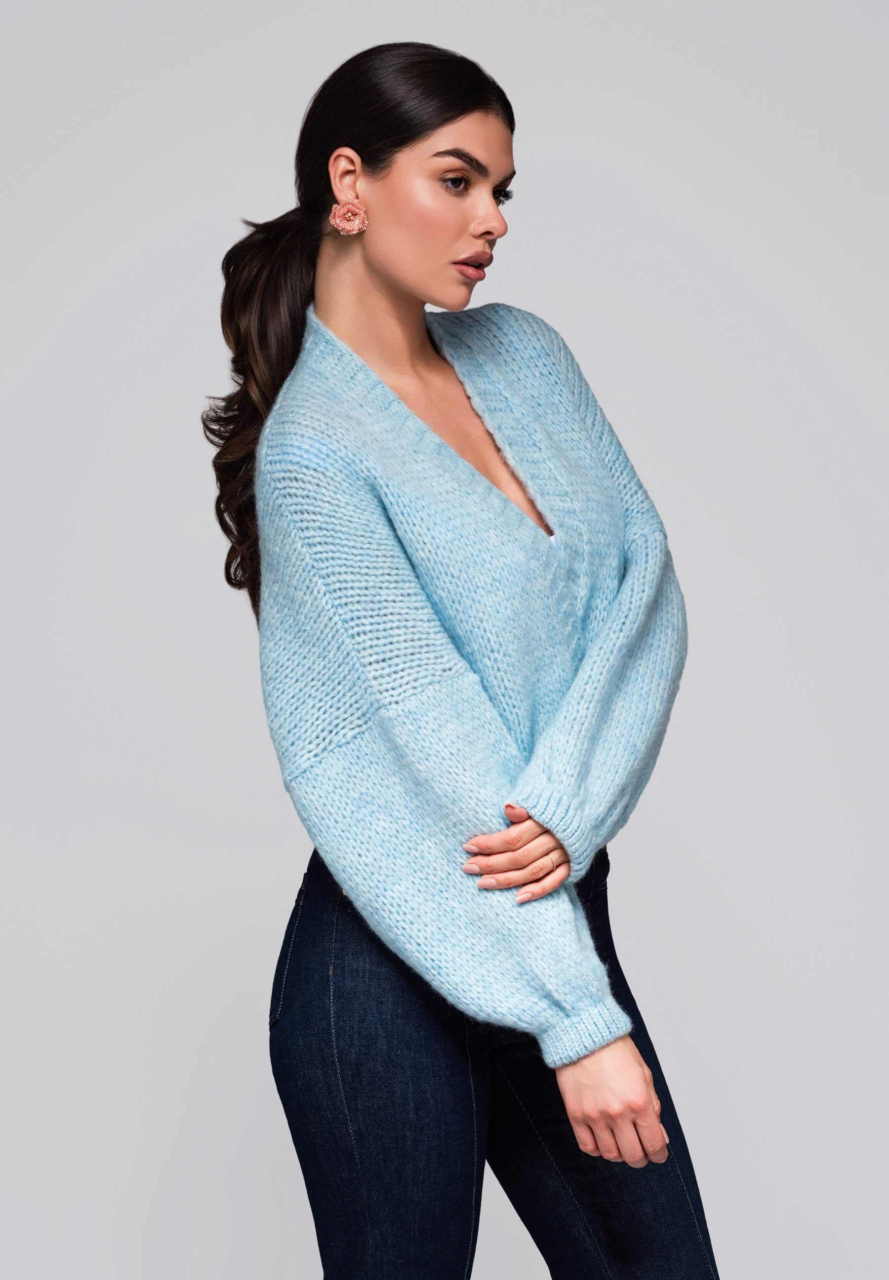 OMBRE Strickpullover Weicher Damen-Cardigan mit Strukturärmeln