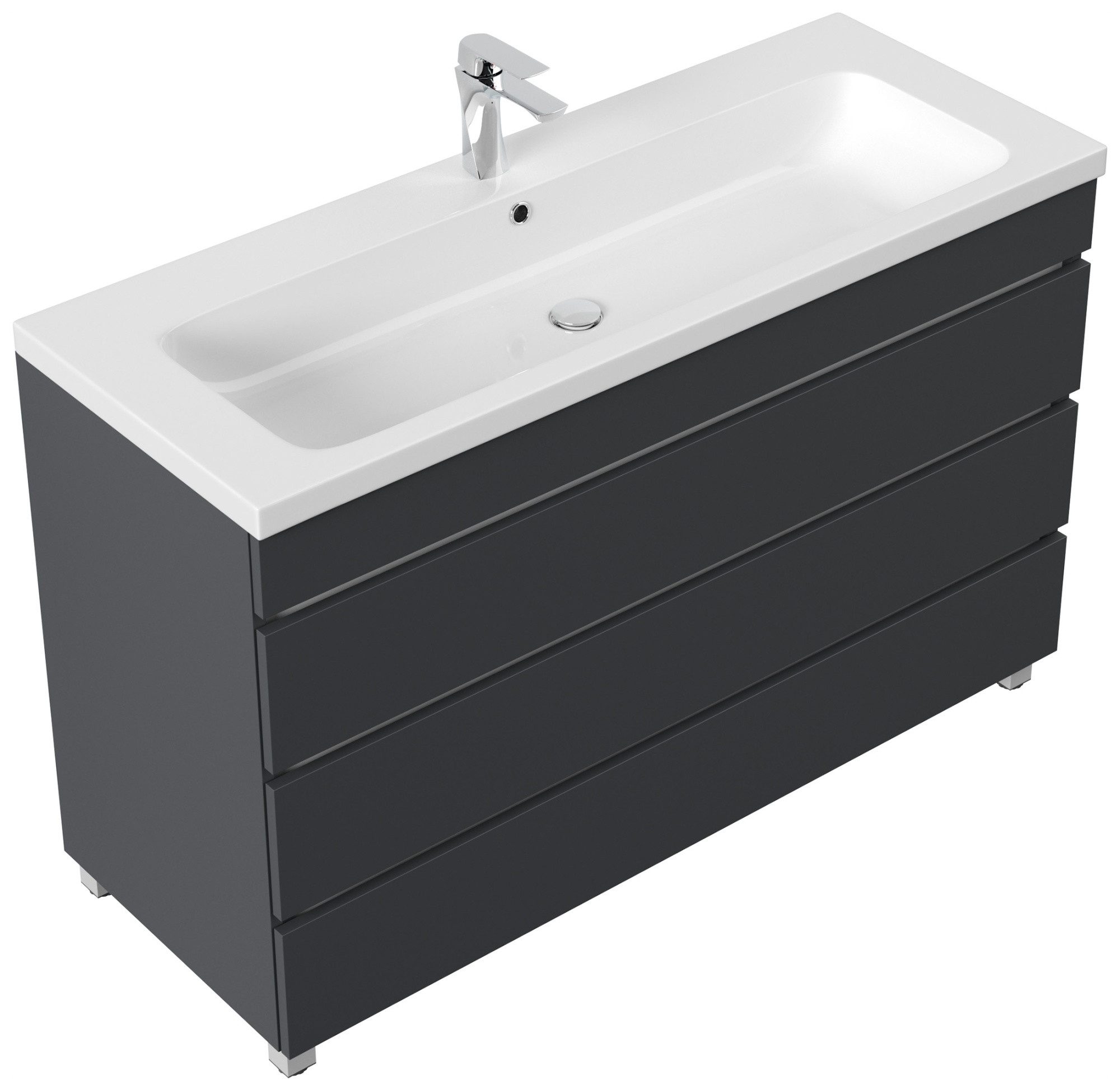 Magnolia Home Waschtisch Stand Badmöbel Via 120 SoftClose grafit mit 3 grifflosen Schubladen