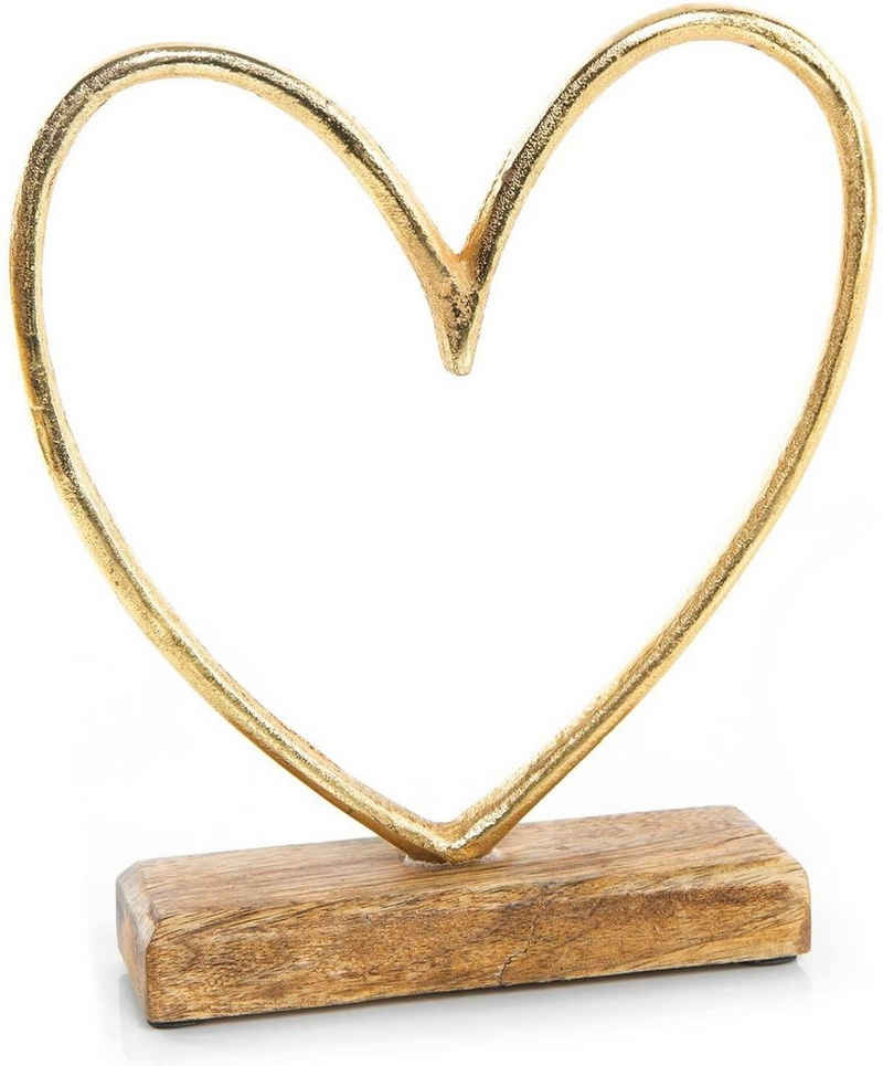 Logbuch-Verlag Dekofigur Herz Figur auf Holzsockel 23 cm (1 St), Herzsilhouette zum Hinstellen Gold braun