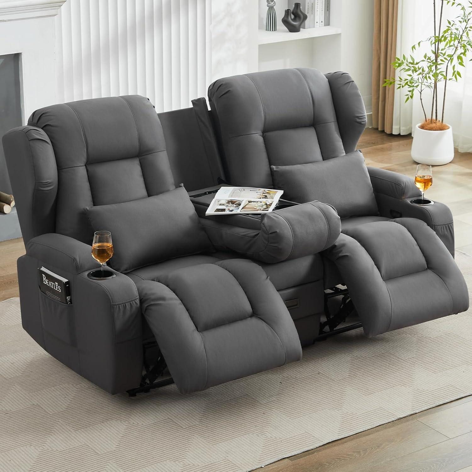 LuxusKollektion Loveseat 2 Sitzer Kinosofa Klappkonsole Grau (Prägung) 172cm Zweisitzer