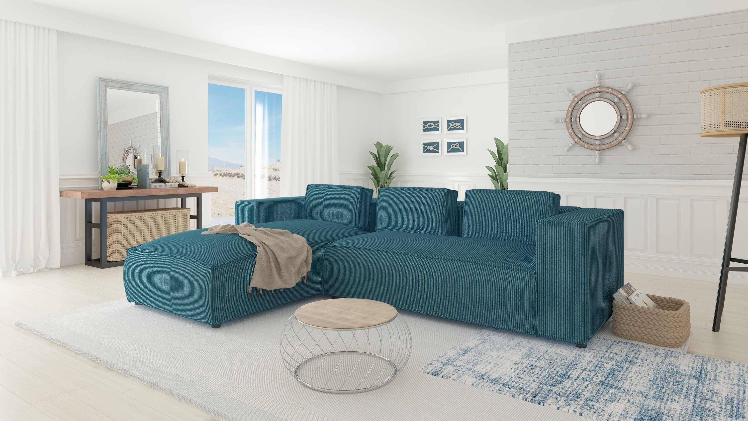 S-Style Möbel Ecksofa Renne aus Cord mit Ottomane und weichem Sitz, Ottomane links oder rechts bestellbar 2 Teile, mit Wellenfederung