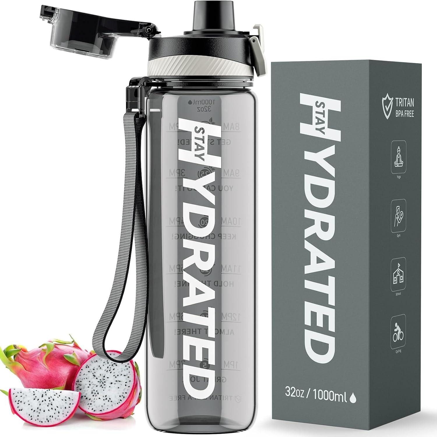 Becher Trinkflasche 1L Zeitmarkierung BPA-frei Tritan Auslaufsicher