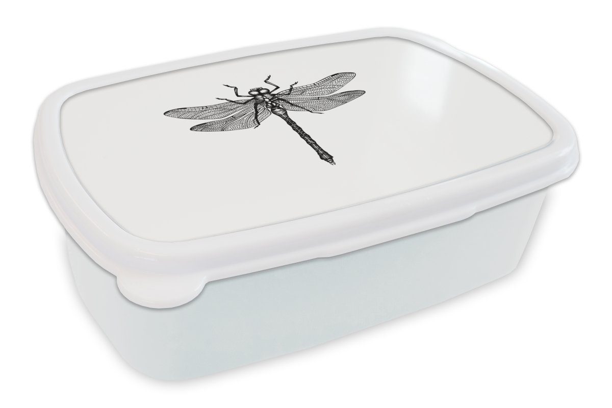 MuchoWow Lunchbox Libelle - Insekten Brotdose, Erwachsene, und Jungs und und Kunststoff, Retro Brotbox Schwarz Mädchen (2-tlg), - für weiß, Kinder - für