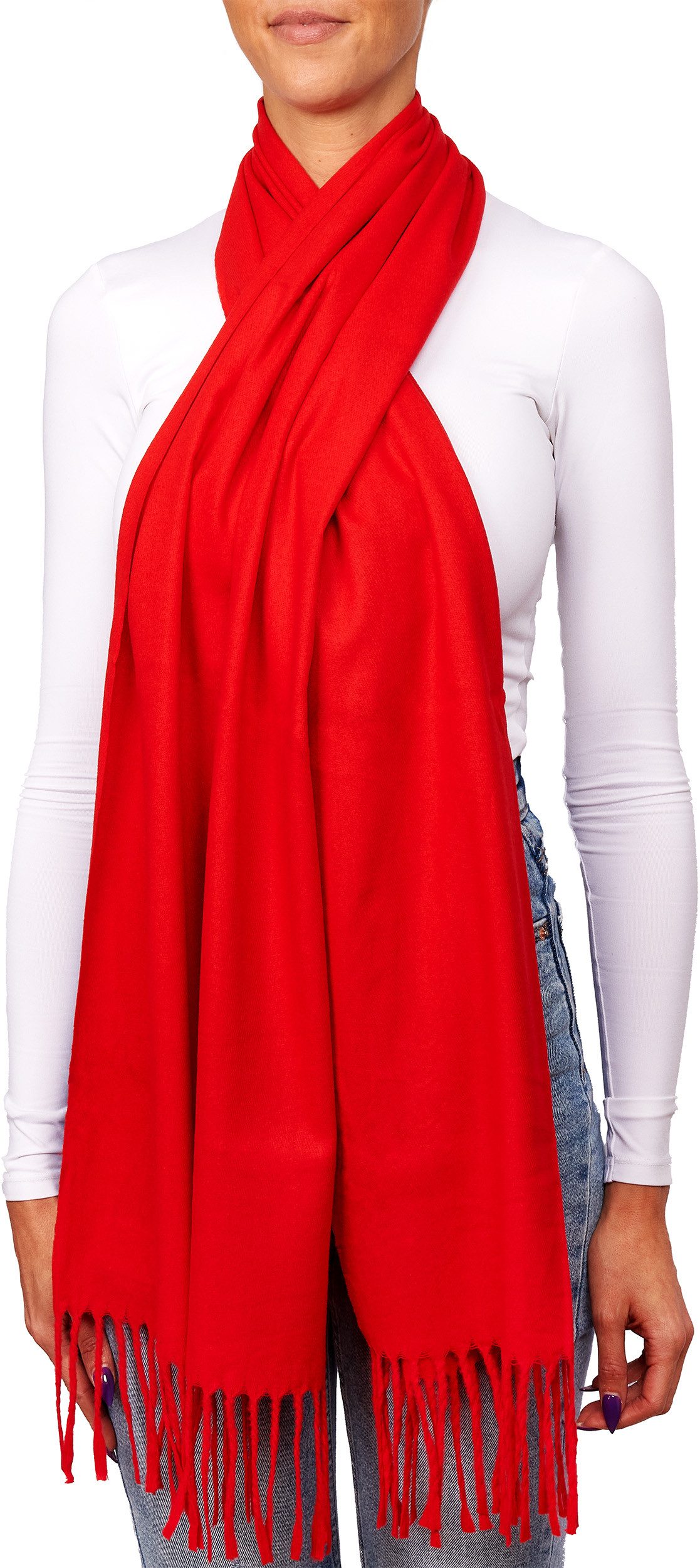 BRUBAKER Schal Cashmirillo Kuschelschal 30/40 x 180 cm Lang Leicht Warm Kuschelig, (Uni-Farben, 1-St. Herbst und Winterschal), Stola Tuch Schal mit Fransen für Damen und Herren