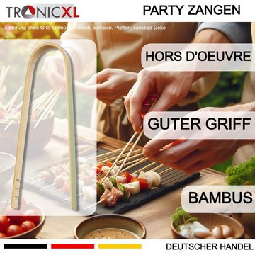 TronicXL Einweggeschirr-Set 100 x 100mm Bambus Fingerfood Zangen Einwegbesteck Party Grillen BBQ (100-tlg), Holz