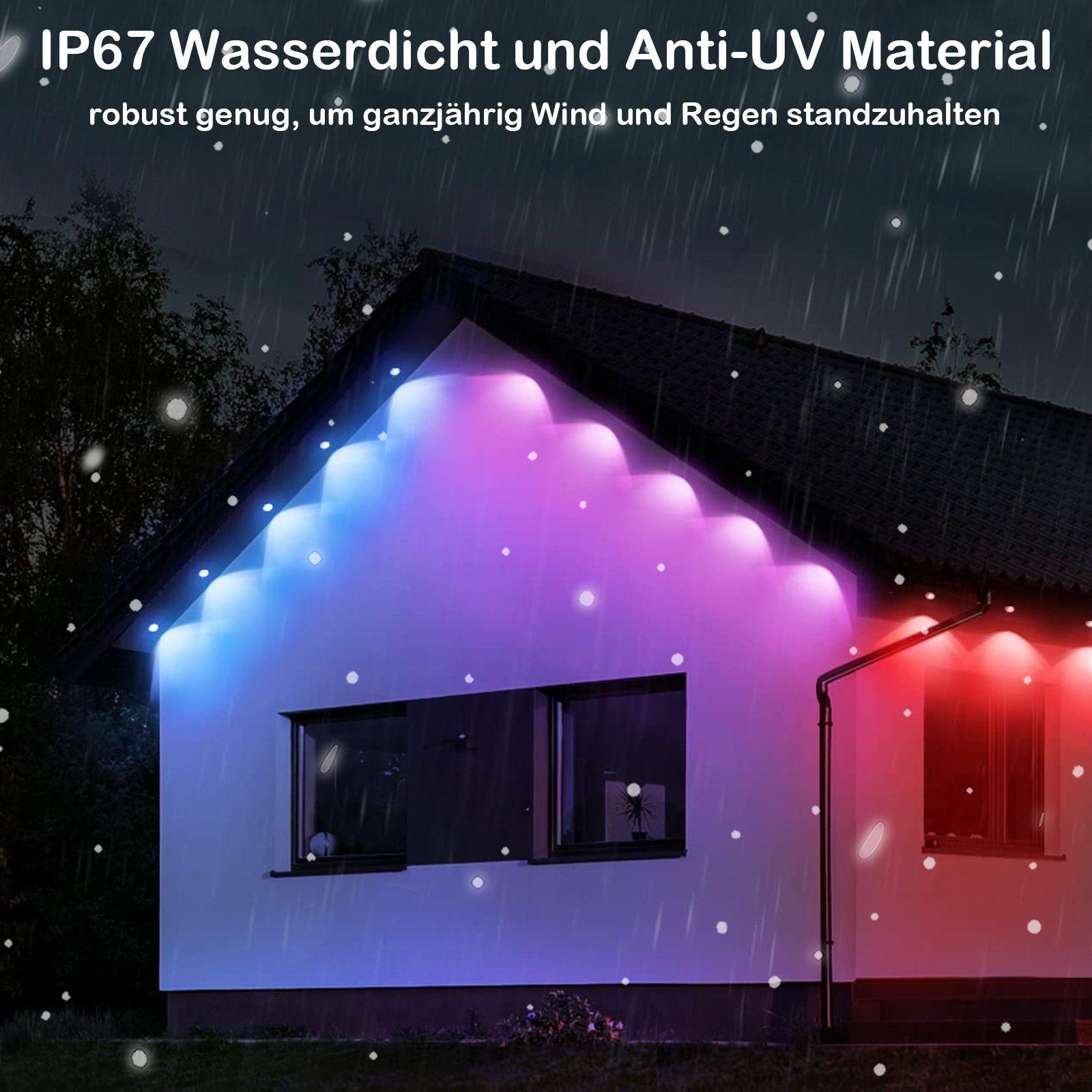 Smart, Terrasse Wasserdicht, Rosnek RGB, Hinterhof, LED-Lichterkette 25LEDS, Party für Garten 10M, APP/Fernbedienung; Weihnachten Deko