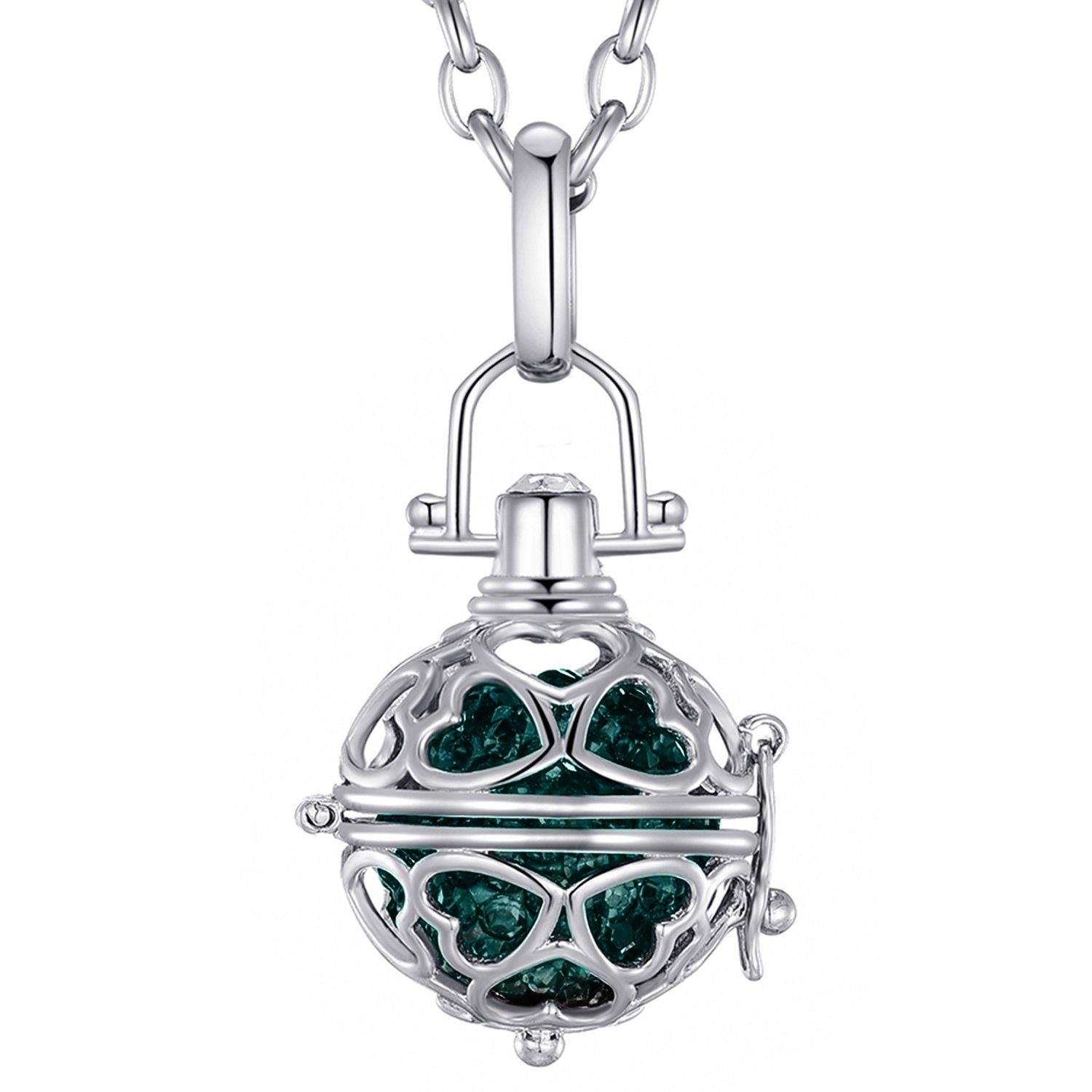 Morella Kette mit Anhänger Morella® Damen Halskette Edelstahl 70 cm mit Herz-Kugel Anhänger und (2-tlg), Silberne Kette, Herzornament, austauschbare Klangkugel, im Samtbeutel