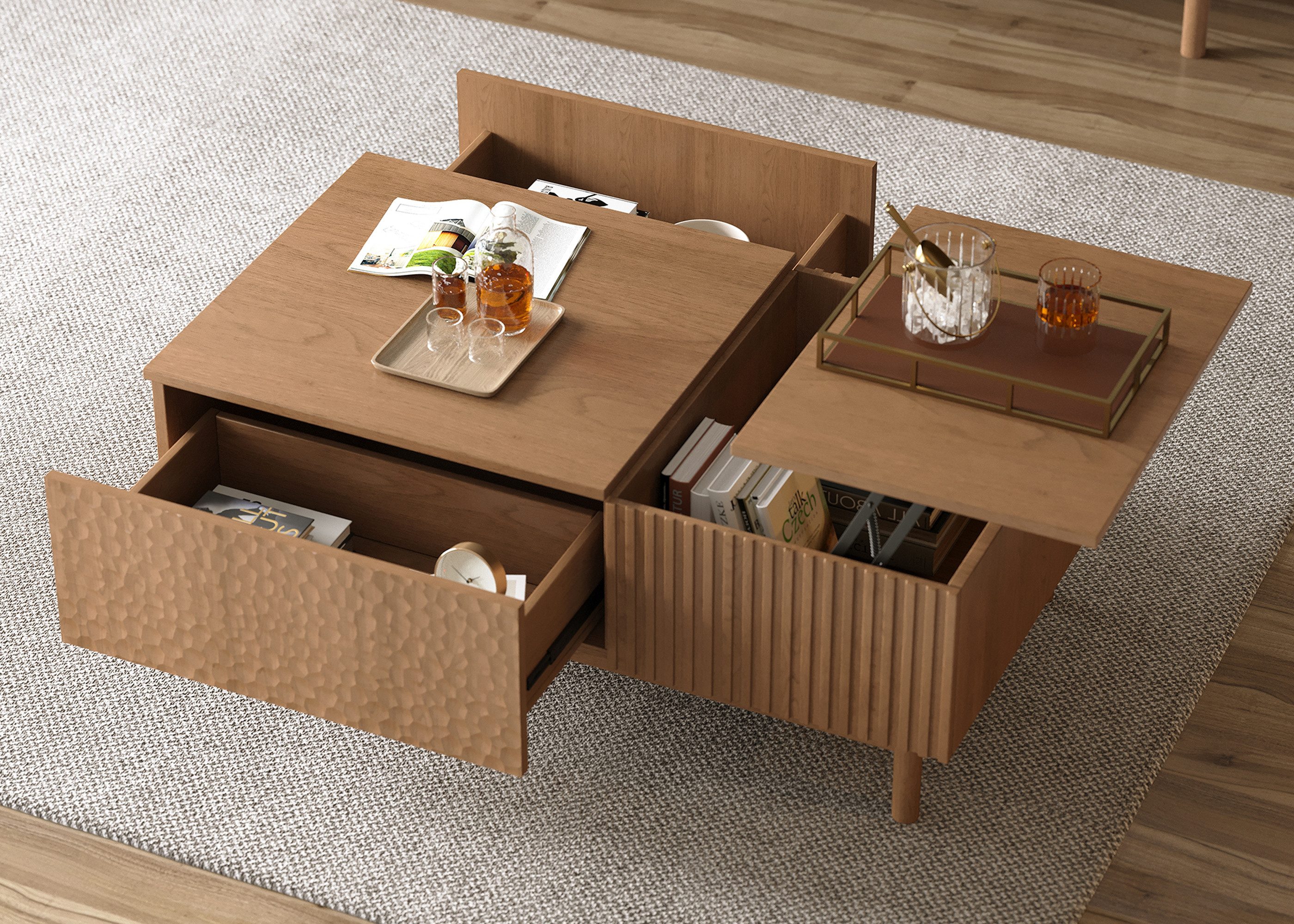 Couchtisch Höhenverstellbare,couchtische mit stauraum,Kaffeetisch Nussbaum