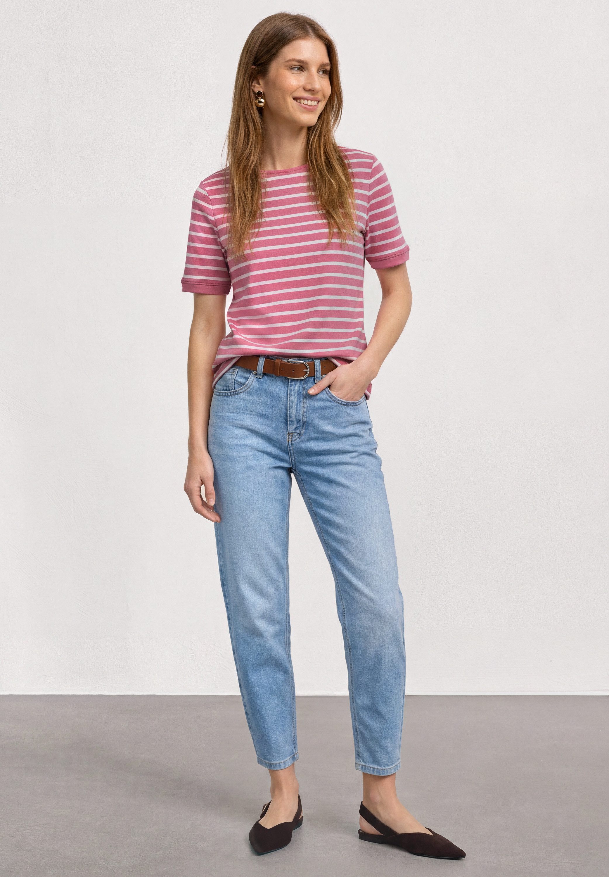 STREET ONE Rundhalsshirt Sommershirt mit Boat Neck und Streifen