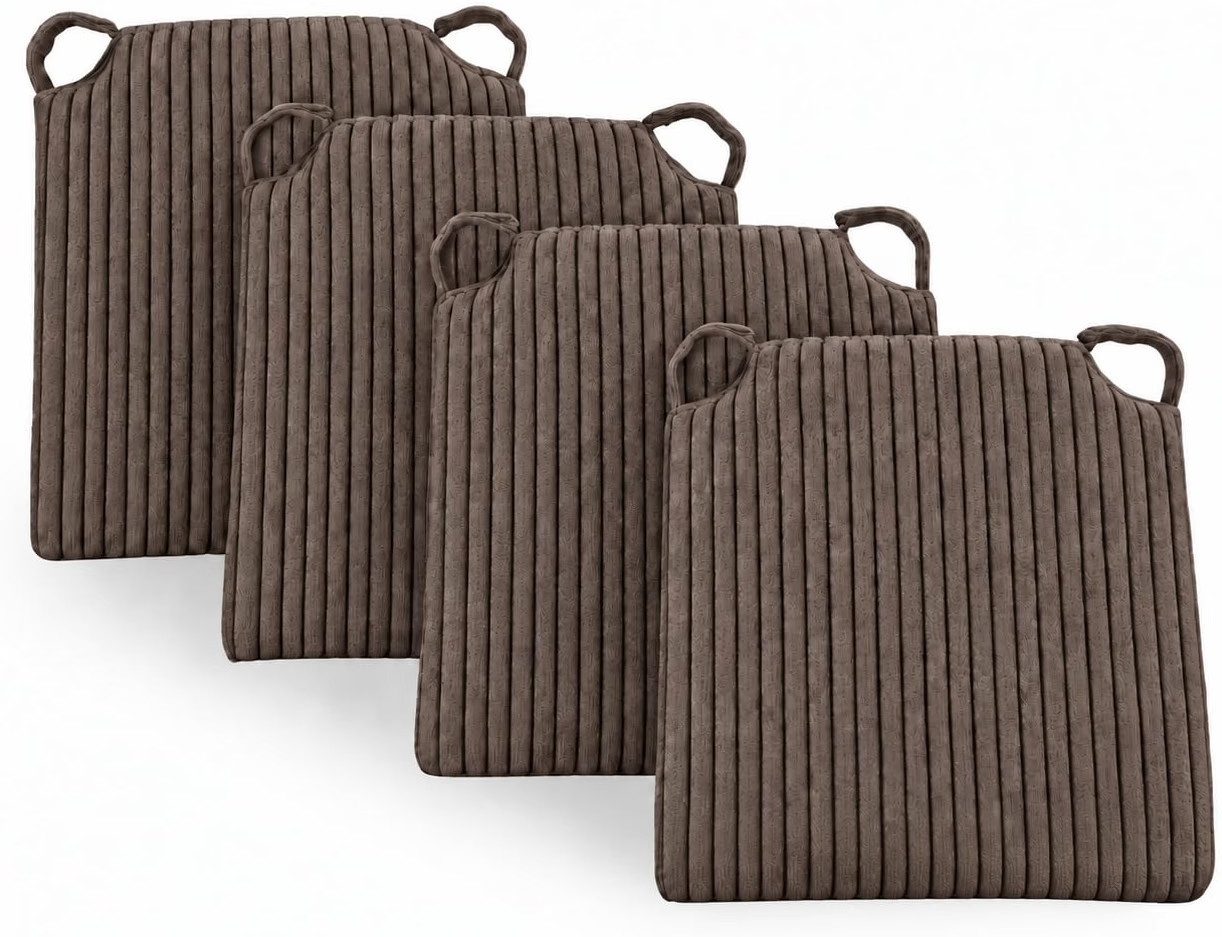 sunnypillow Stuhlkissen 4er Set Cord Stuhlkissen mit Klettverschluss, Mokka
