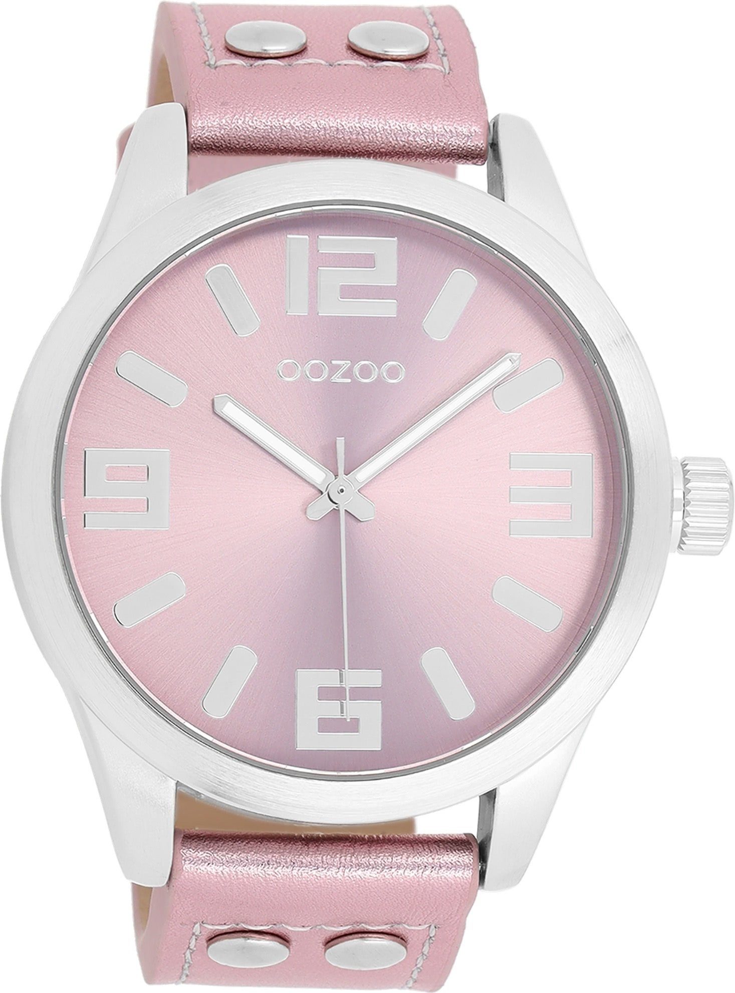 OOZOO Quarzuhr Oozoo Quarzwerk Fashion-Style, extra Damenuhr hochwertigem Timepieces rund, Damen 46mm) (ca. Damenuhr Lederarmband, Armbanduhr groß Analog, Miyota mit Topmodische