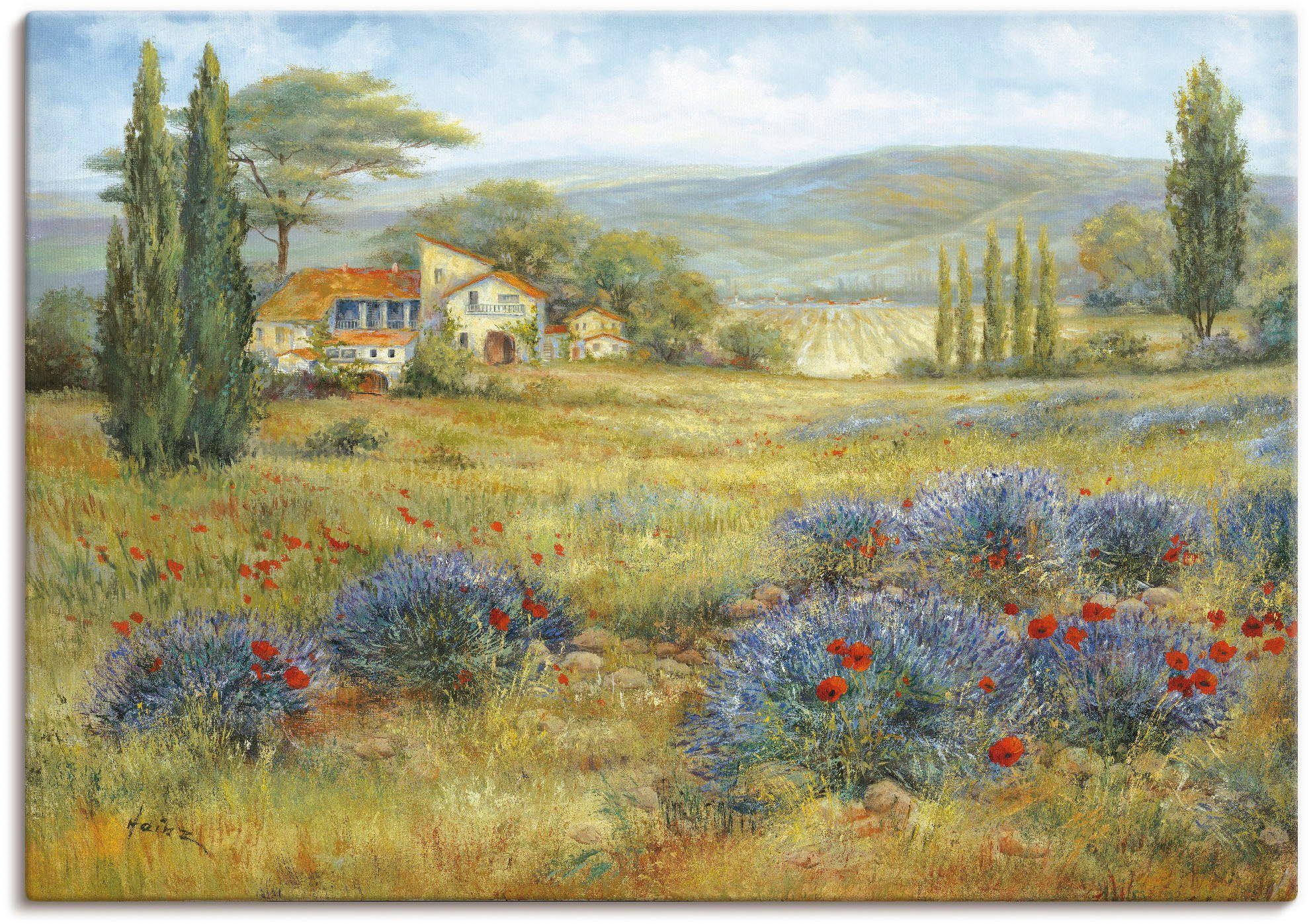 Artland Leinwandbild Provence Lavendelwiese, Bilder von Europa (1 St), auf Holzrahmen gespannt