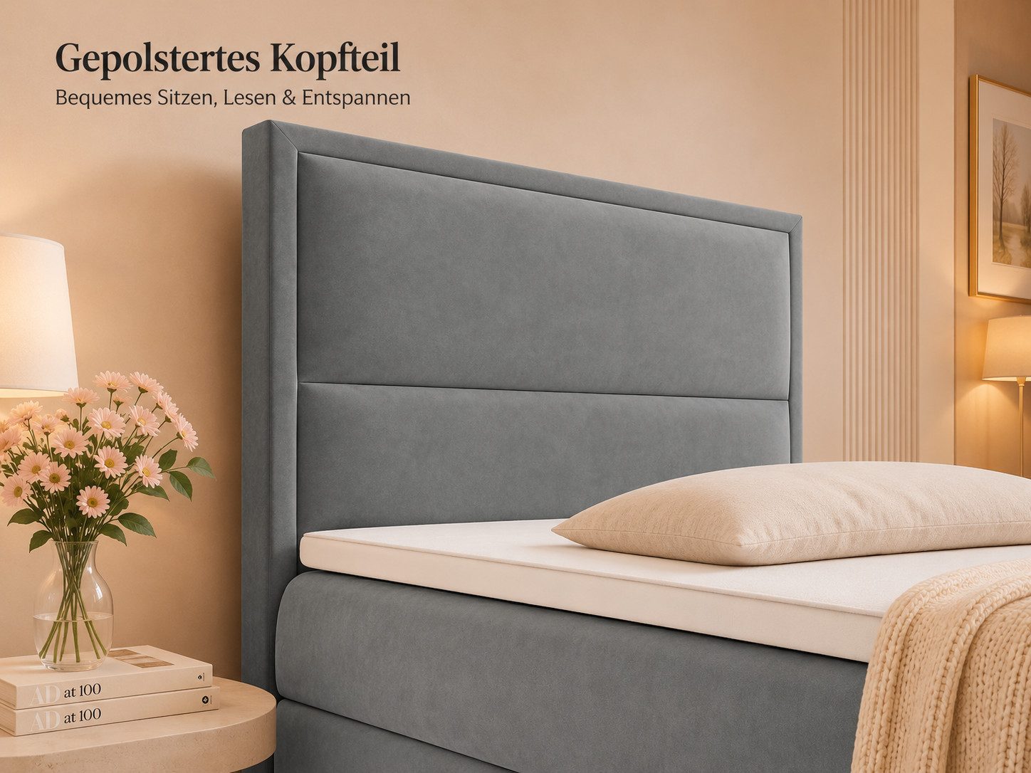 Best for Home Boxspringbett K-11 SINGLE mit Bettkasten, Bonellfederkern, Komfort Topper H3 (Hotelbett, Einzelbett, Kinderbett, Juniorbett, 5-St., 70x200 80x200  – Bild 4 von 5