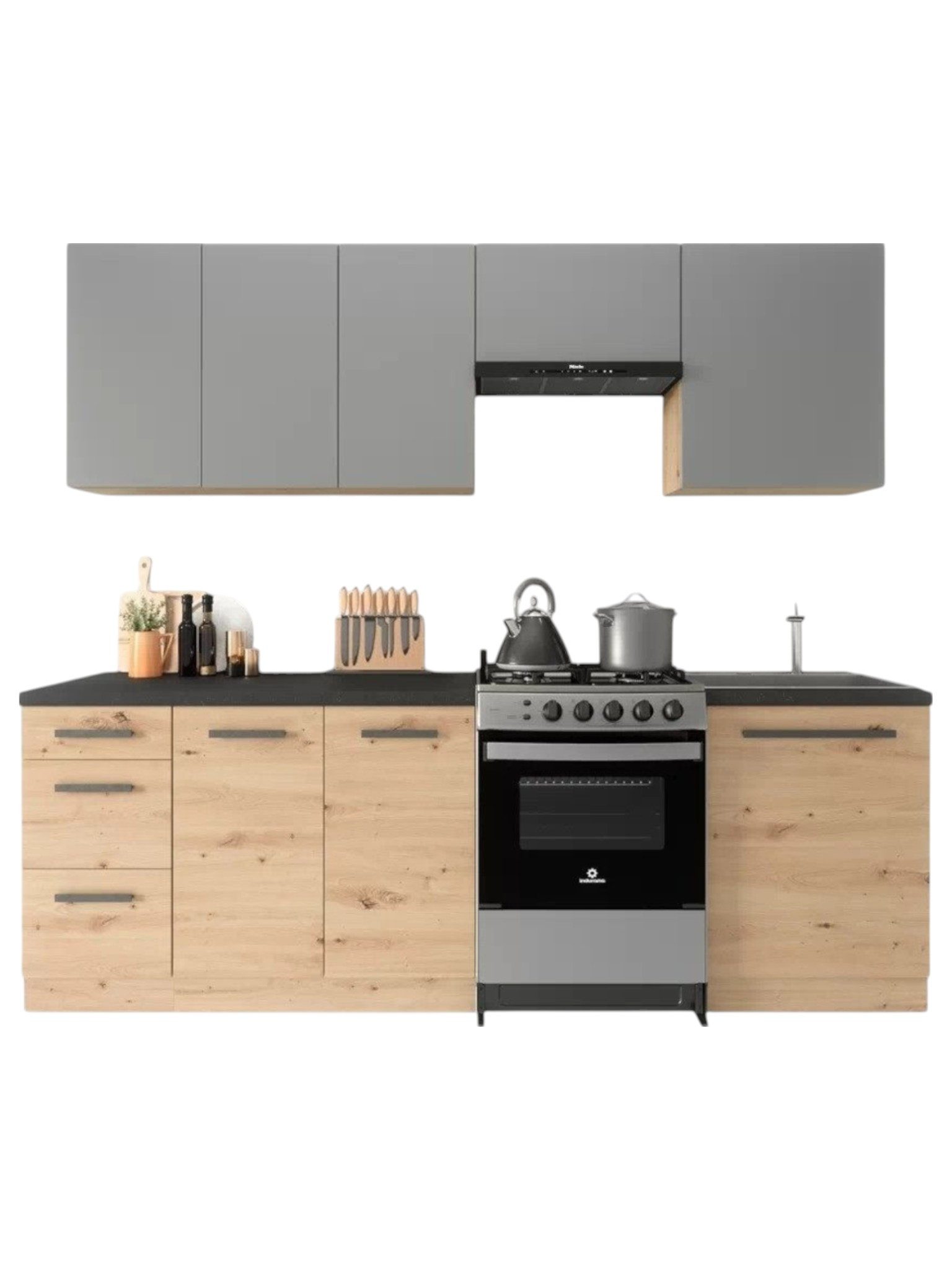 ROYAL24_MARKT Küchenzeile K25-G240 - Zeitloses Design, (Komplett Set), Edle Stoffe - Schickes Design - Top Verarbeitung