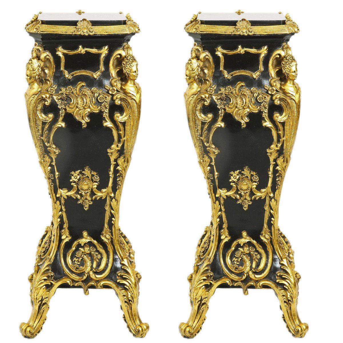 Casa Padrino Beistelltisch Barock Marmor Säulen Set Gold / Schwarz 35 x 35 x H.85 - Marmor Säule (2 Stk) - Limited Edition