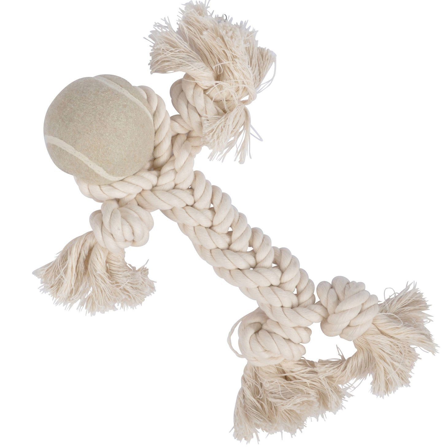 Love Story Kauspielzeug Hundespielzeug, Seil mit Knoten und einem Ball, 25 cm, natur