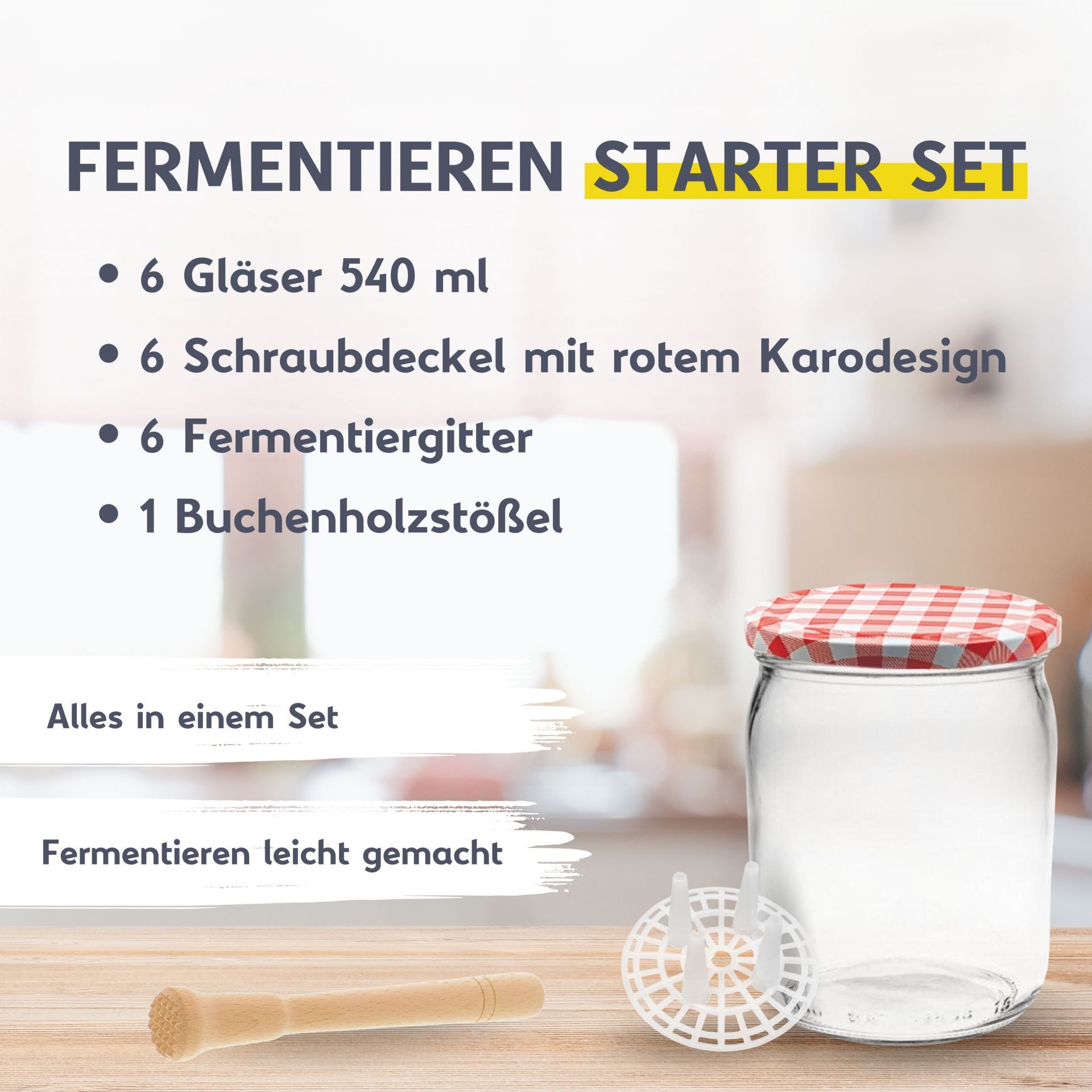 mikken Fermentationsglas Fermentieren Starter Set 6 Fermentiergläser 540 ml, (Starter Set zum Fermentieren, 6er), Made in EU – Bild 2 von 5