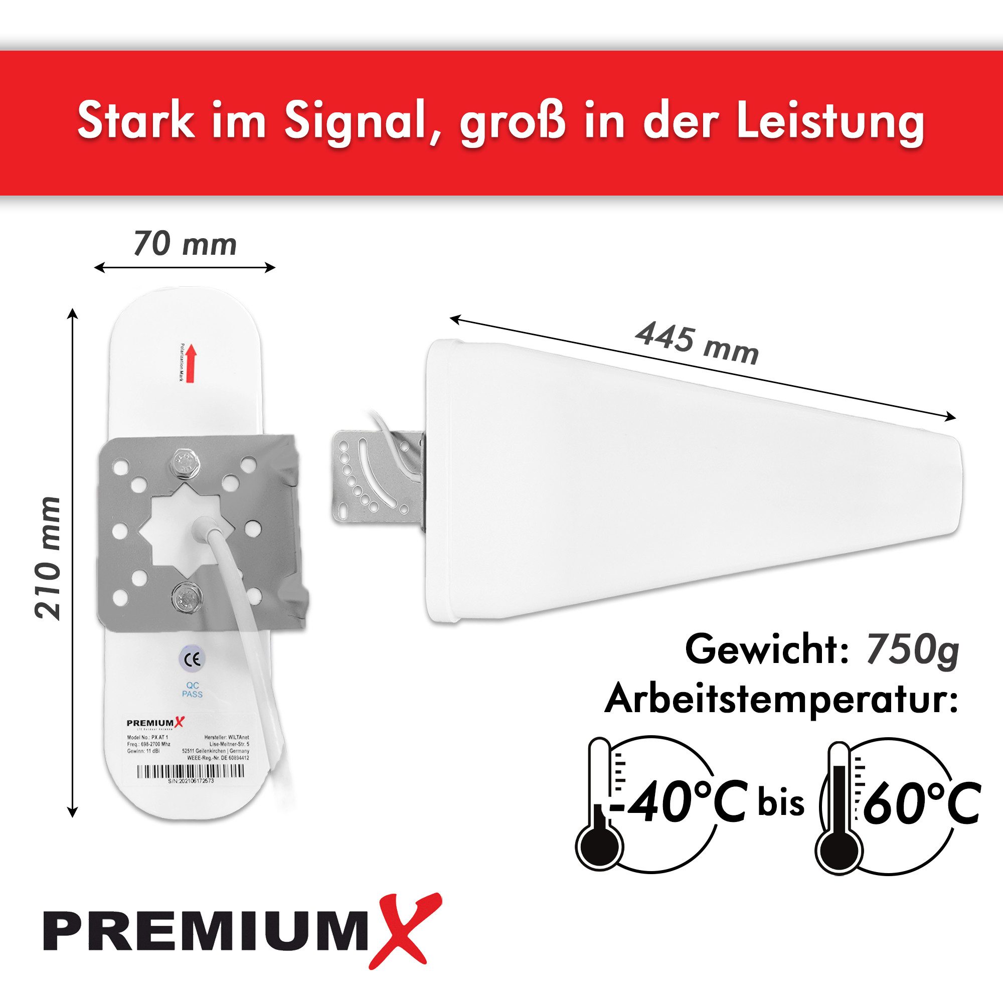 PremiumX LTE Antenne 3G 4G Mobiles Netzwerk 2x Außenantenne 10m Kabel U-Halter Mobilfunkantenne – Bild 5 von 5