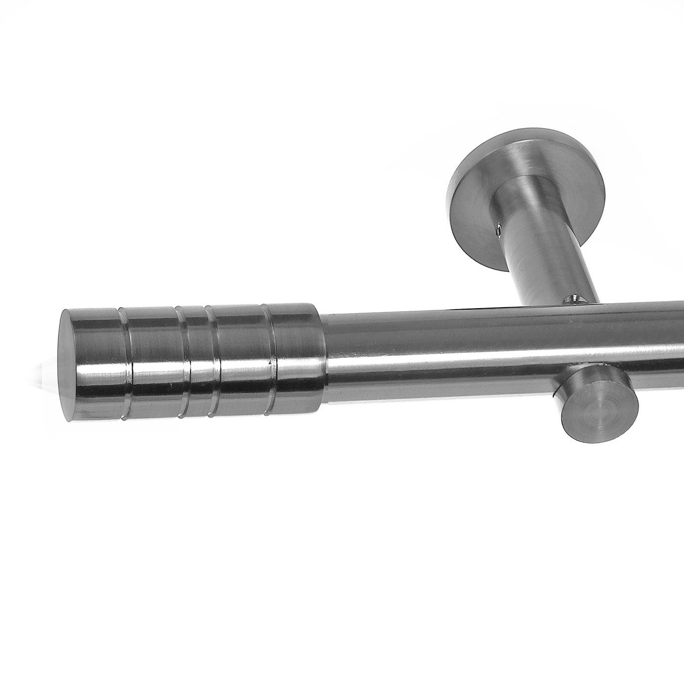 BASIT Gardinenstange Edelstahloptik 20mm mit Wandträgern 120 cm E34, Ø 20 mm, 1-läufig, verschraubt, Metall, H31 120 cm E34 Zylinder