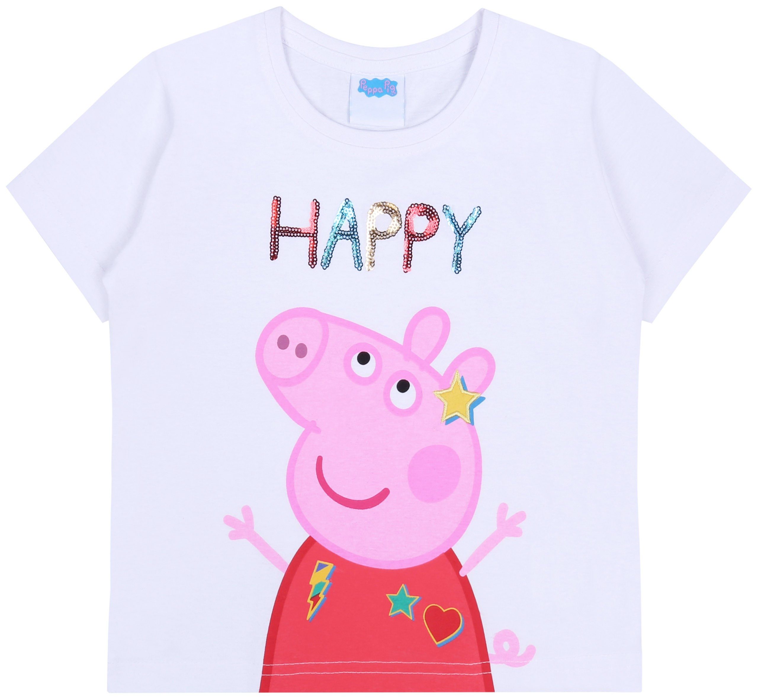 Peppa Pig Kurzarmbluse Weißes T-Shirt mit Pailletten Peppa Pig Peppa Wutz 6 Jahre
