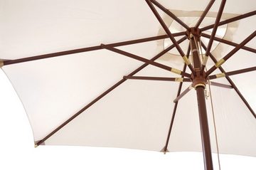 Kai Wiechmann Sonnenschirm Quadratischer Balkonschirm weiß 250 cm als hochwertiger Sonnenschutz, Gartenschirm aus Holz mit Windauslass & UPF 50+