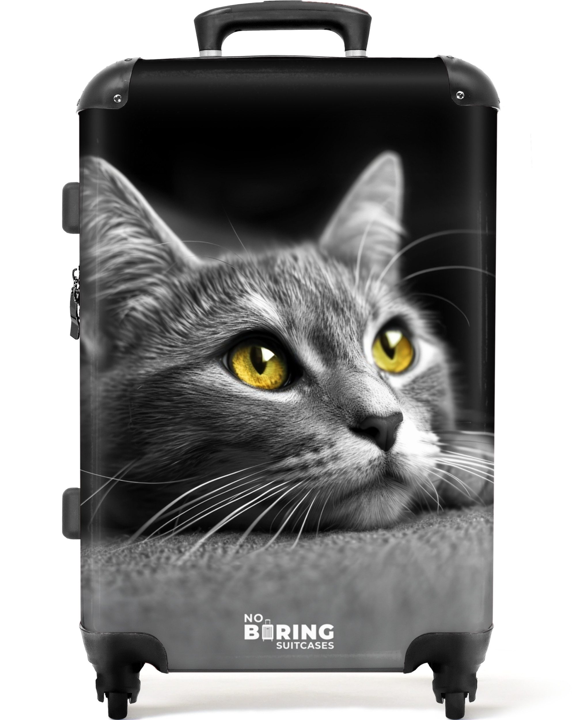 NoBoringSuitcases.com© Hartschalen-Trolley Schwarz-weiße Katze mit gelben günstig online kaufen