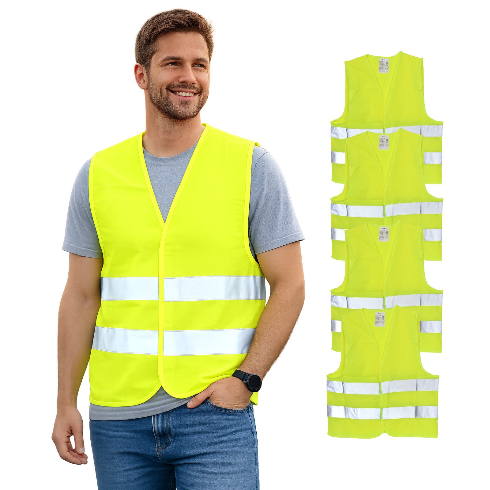 FIRST AID ONLY® Warnweste Warnweste Gelb (4er-Pack), Sicherheitsweste EN ISO 20471:2013 (4-tlg) Reflektierende Weste für Erwachsene, Einheitsgröße