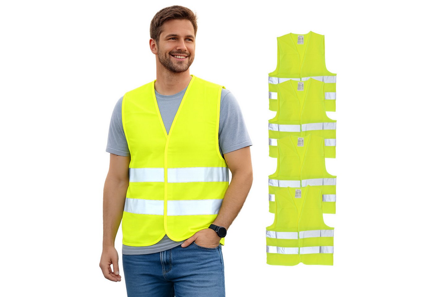 FIRST AID ONLY® Warnweste Warnweste Gelb (4er-Pack), Sicherheitsweste EN ISO 20471:2013 (4-tlg) Reflektierende Weste für Erwachsene, Einheitsgröße