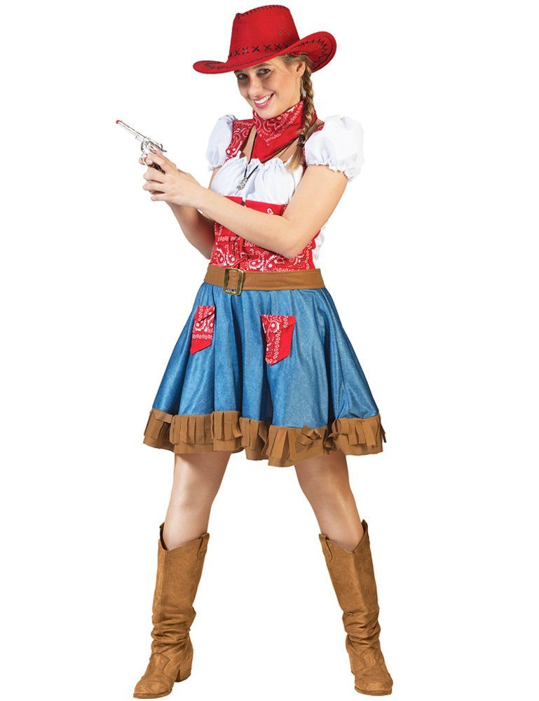 Funny Fashion Kostüm Cowgirl Kostüm 'Arizona' für Damen - Blau Rot, Co