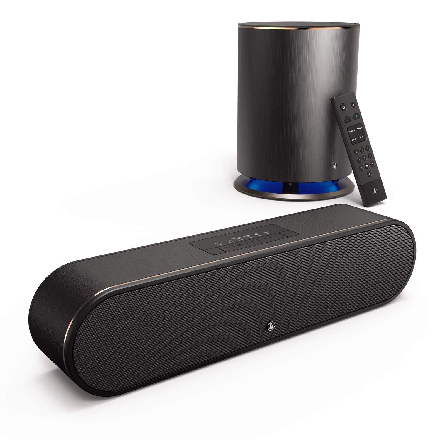 Hama 2.1 Smart Slim Soundbar + Wireless Subwoofer Subwoofer (Funk, mit Fernbediening Alexa Spotify Bluetooth WiFi TV PC etc)