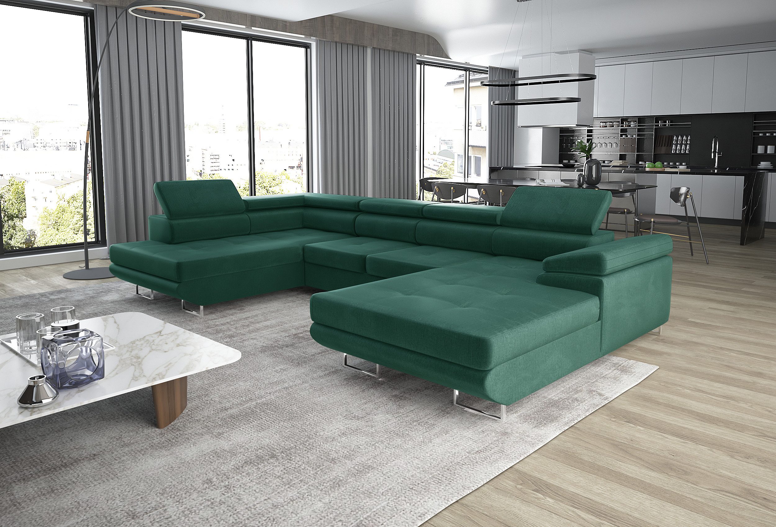 Ecksofa GRENADA in Samt Monolith oder Cord Poso Stoff 355 x 162 cm