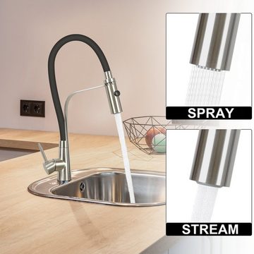 ZMH Küchenarmatur Wasserhahn Schwarz - Armatur mit Brause 360°Schwenkbarer Küche (Set, 1-St., 46.5CM Spülarmatur Schwarz Mischbatterie) Herausziehbare Brause, Flexibler Design