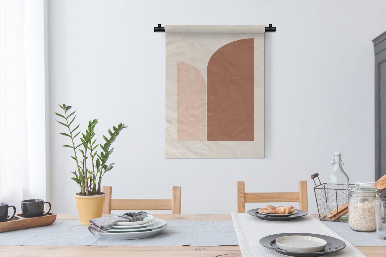 Muster, - Tapisserie, Abstrakt Wohnzimmer, für Kunst - an MuchoWow Schlafzimmer Deko Wanddekoobjekt Wand, der Braun -