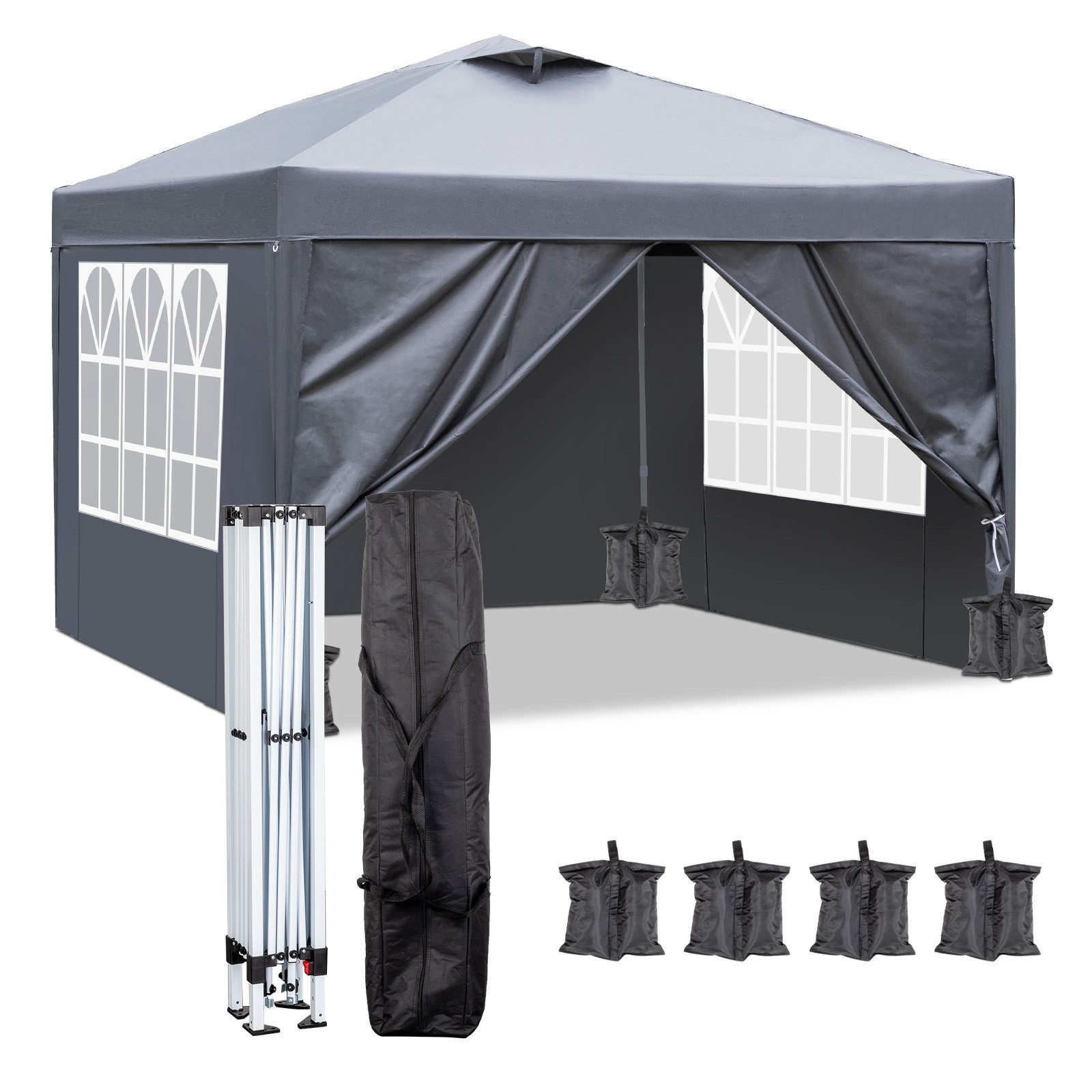 LALAHO Faltpavillon Pavillon mit 4 Seitenteilen Faltbar Zelt Gartenpavillon, 4 Sandsack, mit 4 Seitenteilen, 3x3 m Gartenpavillon Pop Up Partyzelt, UV Schutz, Transporttasche