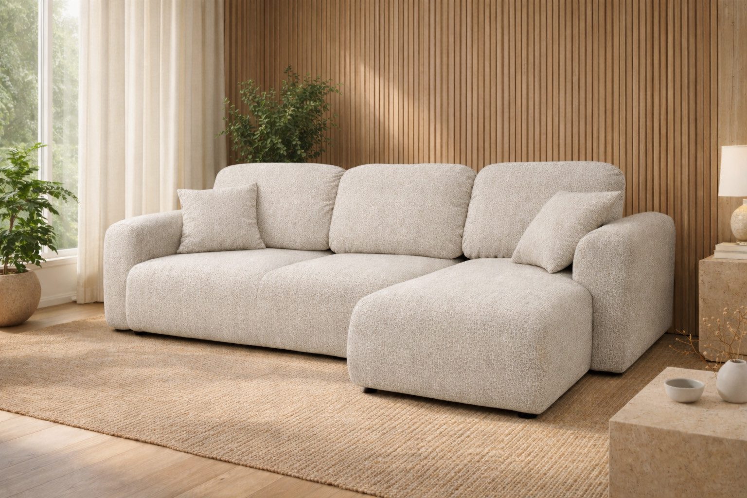 Kaiser Möbel Ecksofa it Schlaffunktion und Bettkasten, Chenille-Stoff Artico, Bingo L, für den täglichen Gebrauch geeignet,pflegeleichter Bezug