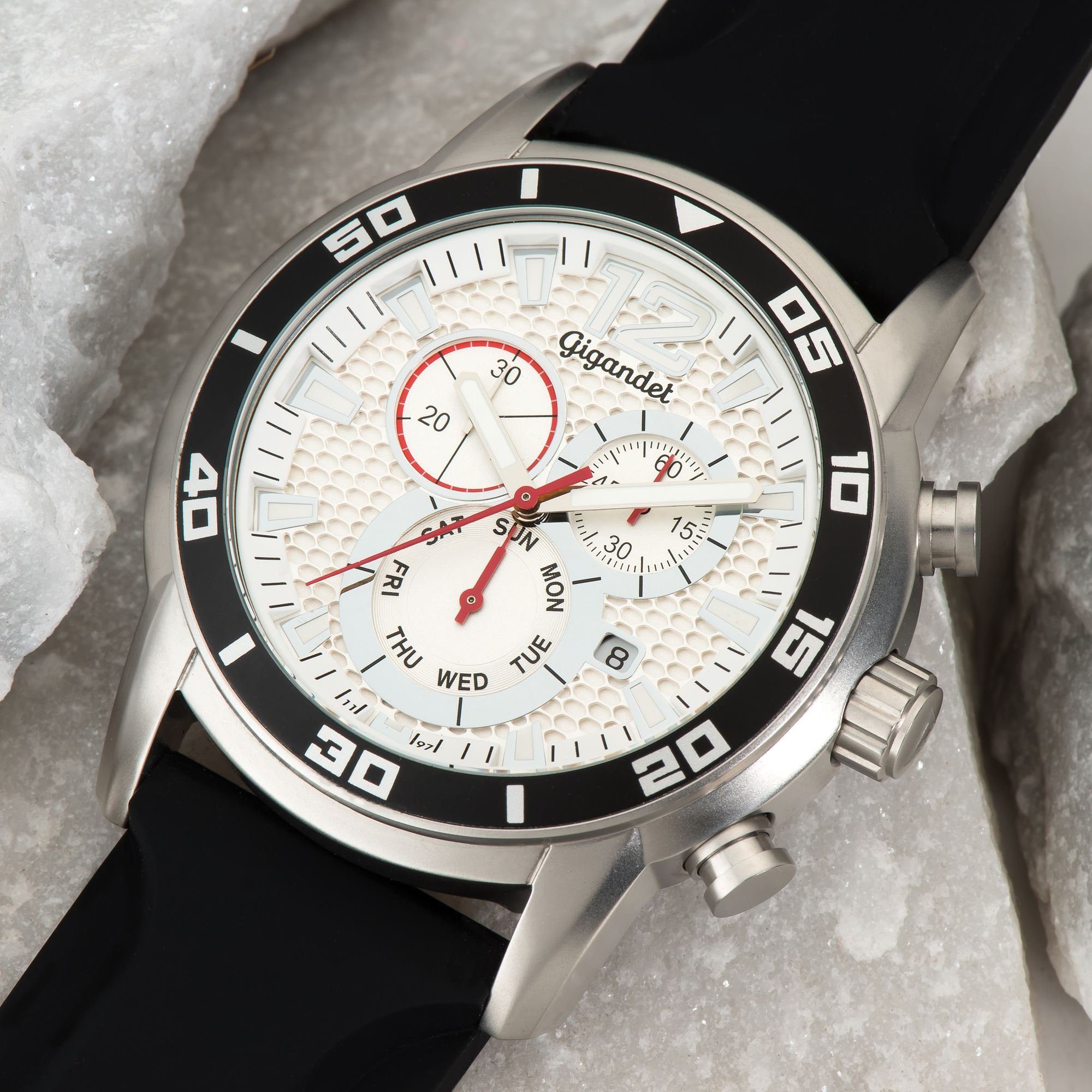 Gigandet Chronograph Armbanduhr, Herrenuhr, Sportuhr, 45mm, SPEEDBIKE G14-004, Mineralglas, Datumsanzeige, Silikonband, 10bar/100m wasserdicht