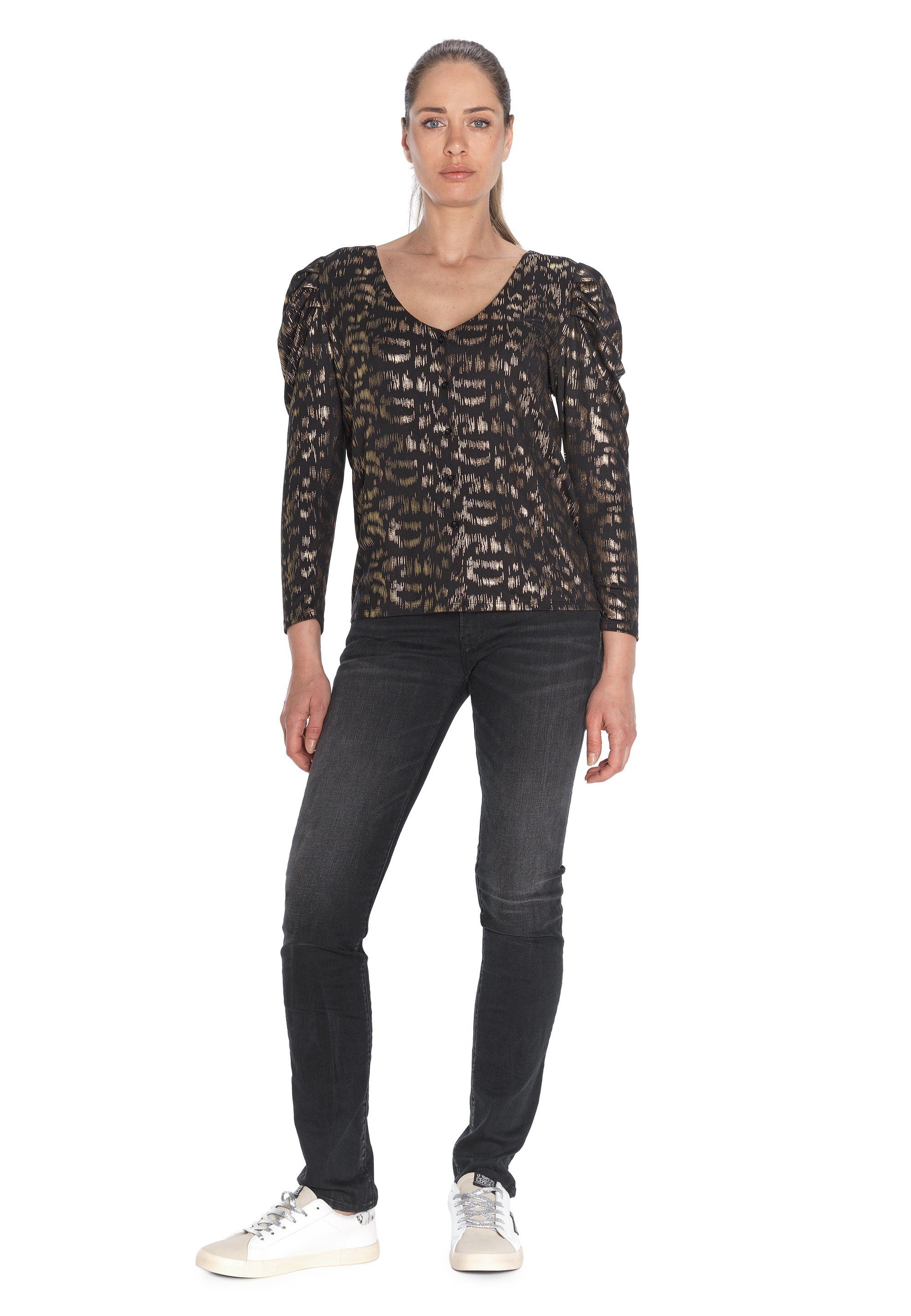 Le Cerises mit Klassische PRESTON Temps Des Metallic-Print Bluse