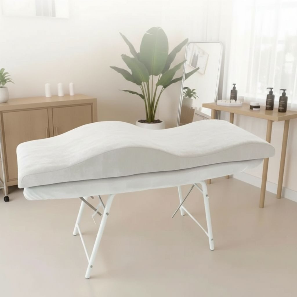 STM Company Massageliege Memory Foam Wellenmatratze für Kosmetikliege (180x60 cm / 190x70 cm, mit Veloursbezug), Anatomischer Lash Topper für Wimpern, PMU & Kosmetik