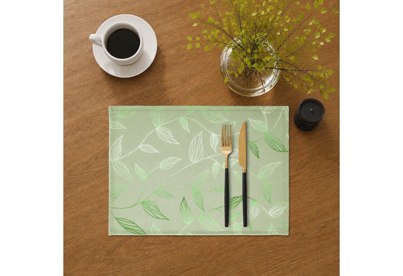OTTO home Platzset Raffon, (2-St), 2er Set Blätterdruck, Esszimmer, halbtransparent, blickdicht