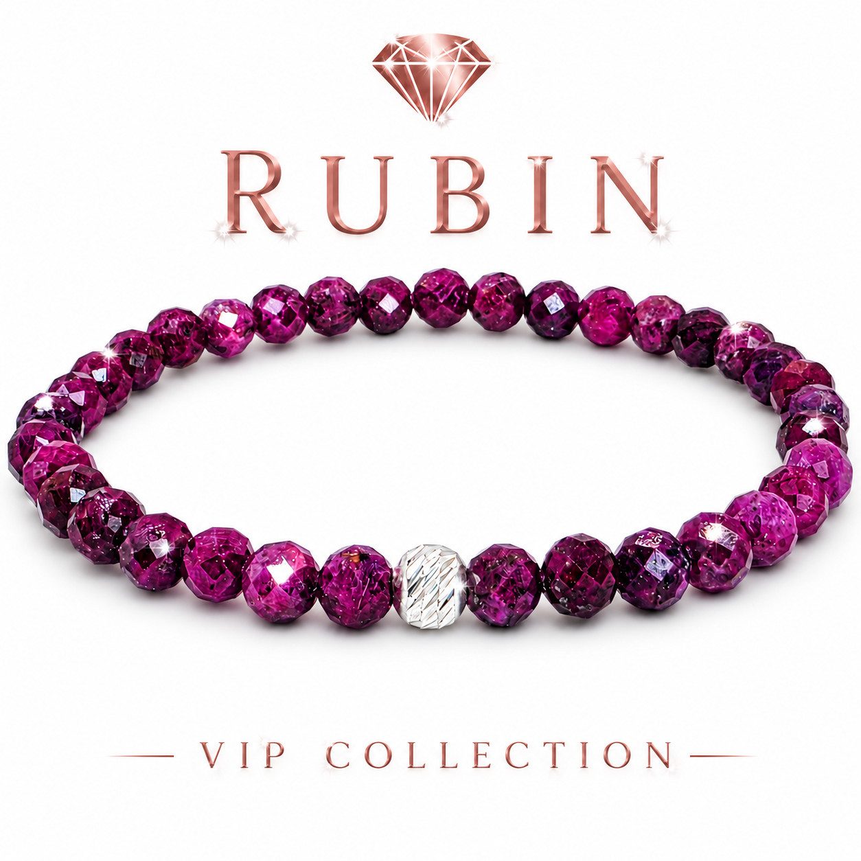 M-Punkt24 Armband Damen Armband 100% Echter Edelstein (Echter Rubin, 5 mm, Natur, 925 Echt-Silber-Verschluss), Gummizug, inkl. Etui, SONDERPREIS wegen Produkt-Neuheit