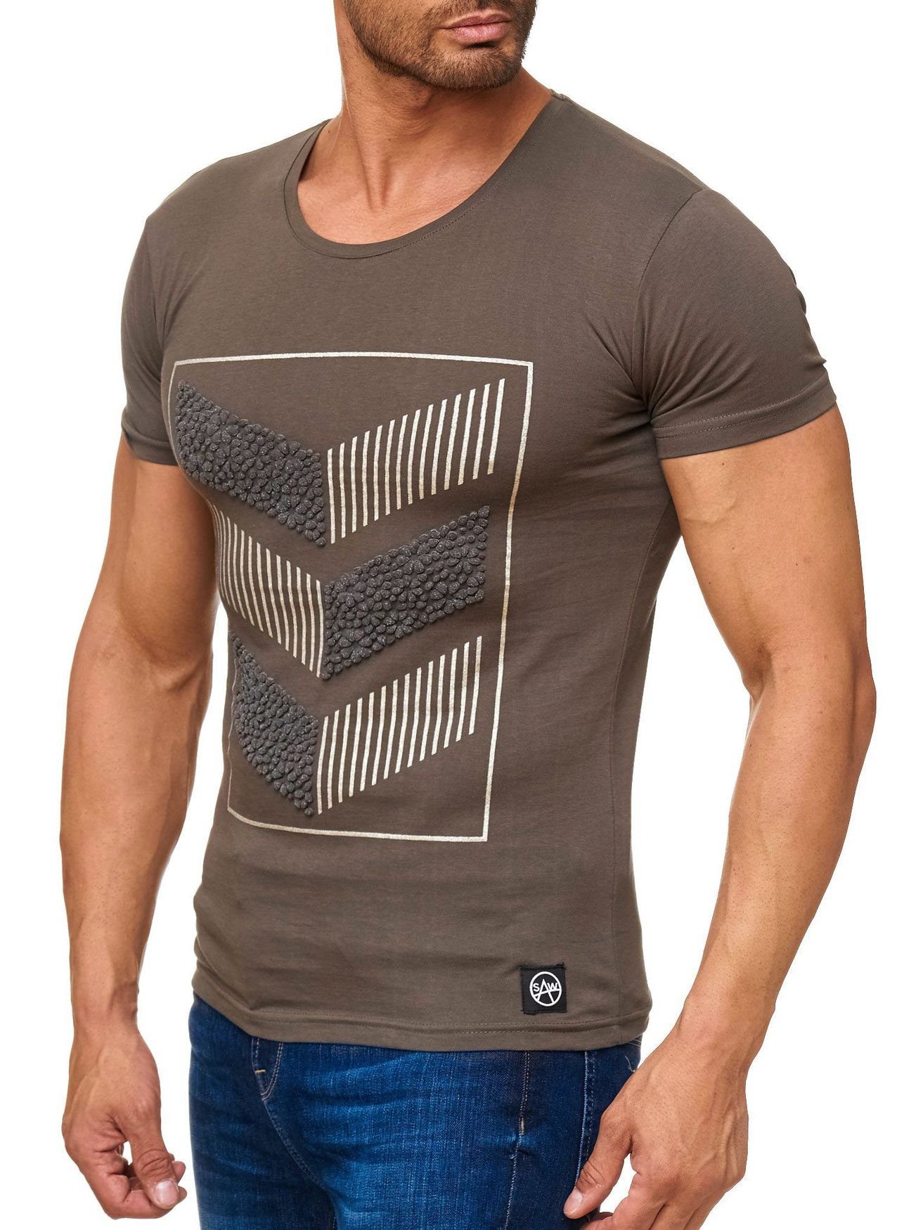 Egomaxx T-Shirt T H2160 Sleeve in Olive 3D (1-tlg) Shirt Short 2160 Print Shirt