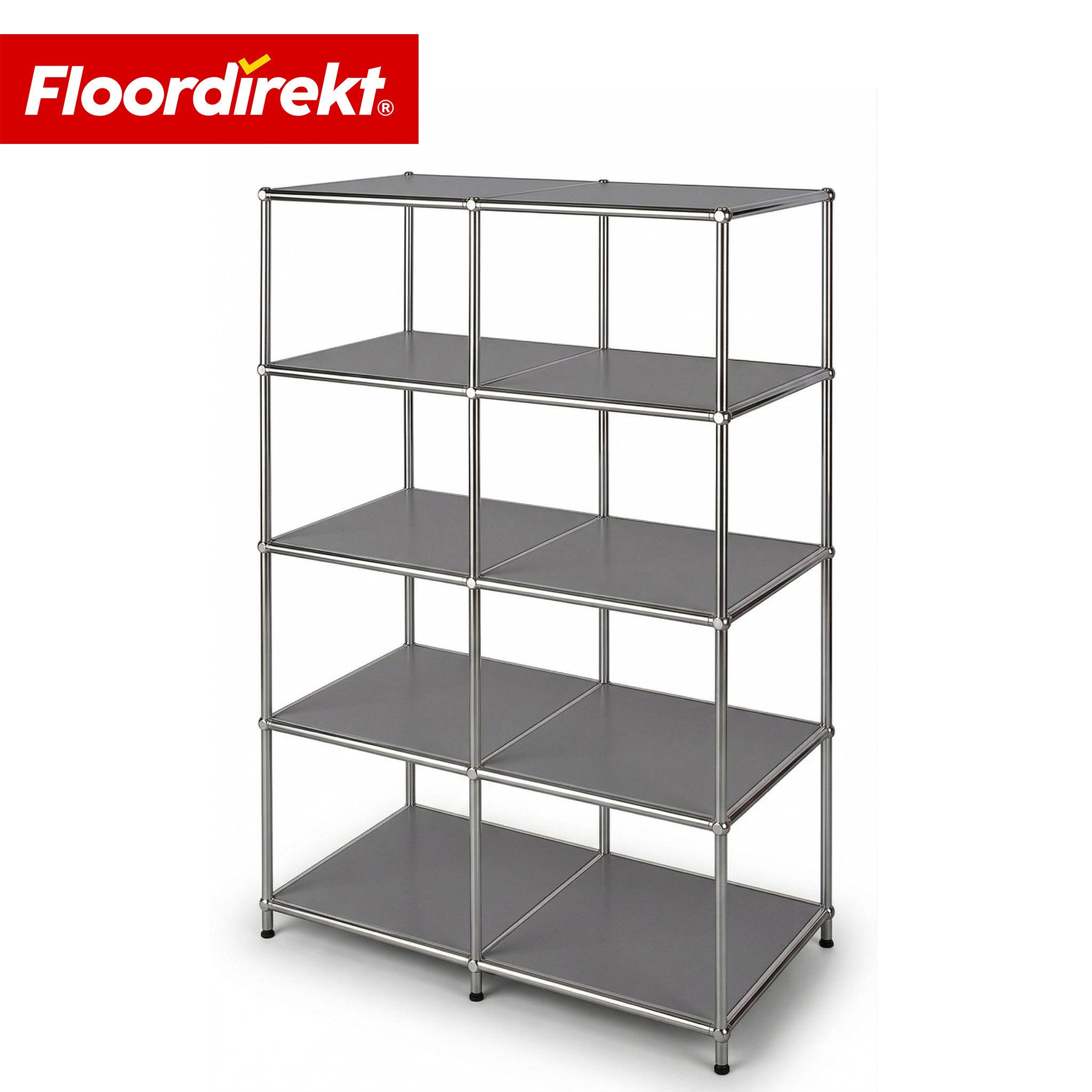 Floordirekt Bücherregal Standregal Concept Epure MK-015 Raumteiler, verchromtes Metallgestell, höhenverstellbare Kunststofffüße, 5 Ablagen, B78×T40×H118 cm